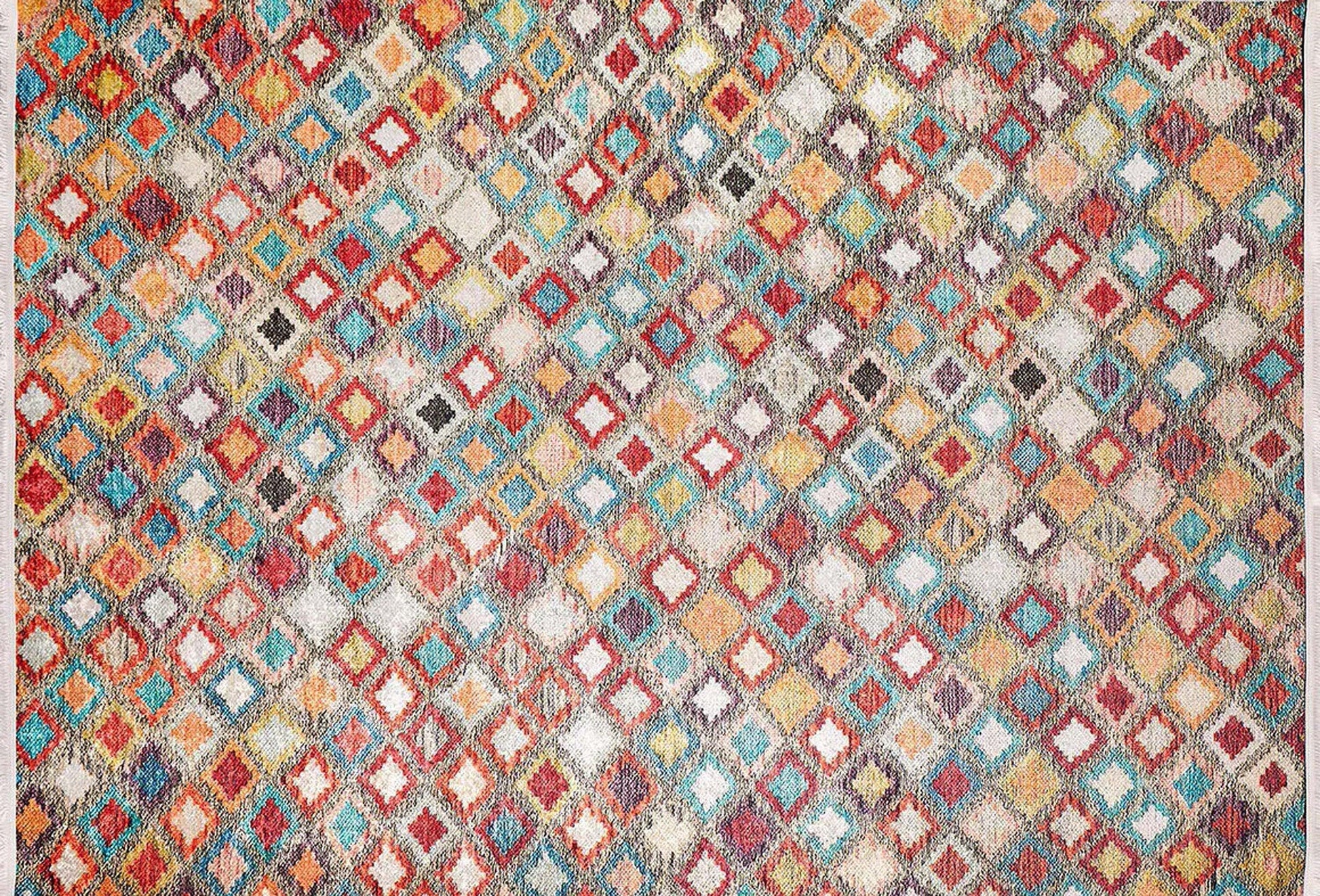 Renkli Kare Desenli Anadolu Kilim Halı-Pera Halı