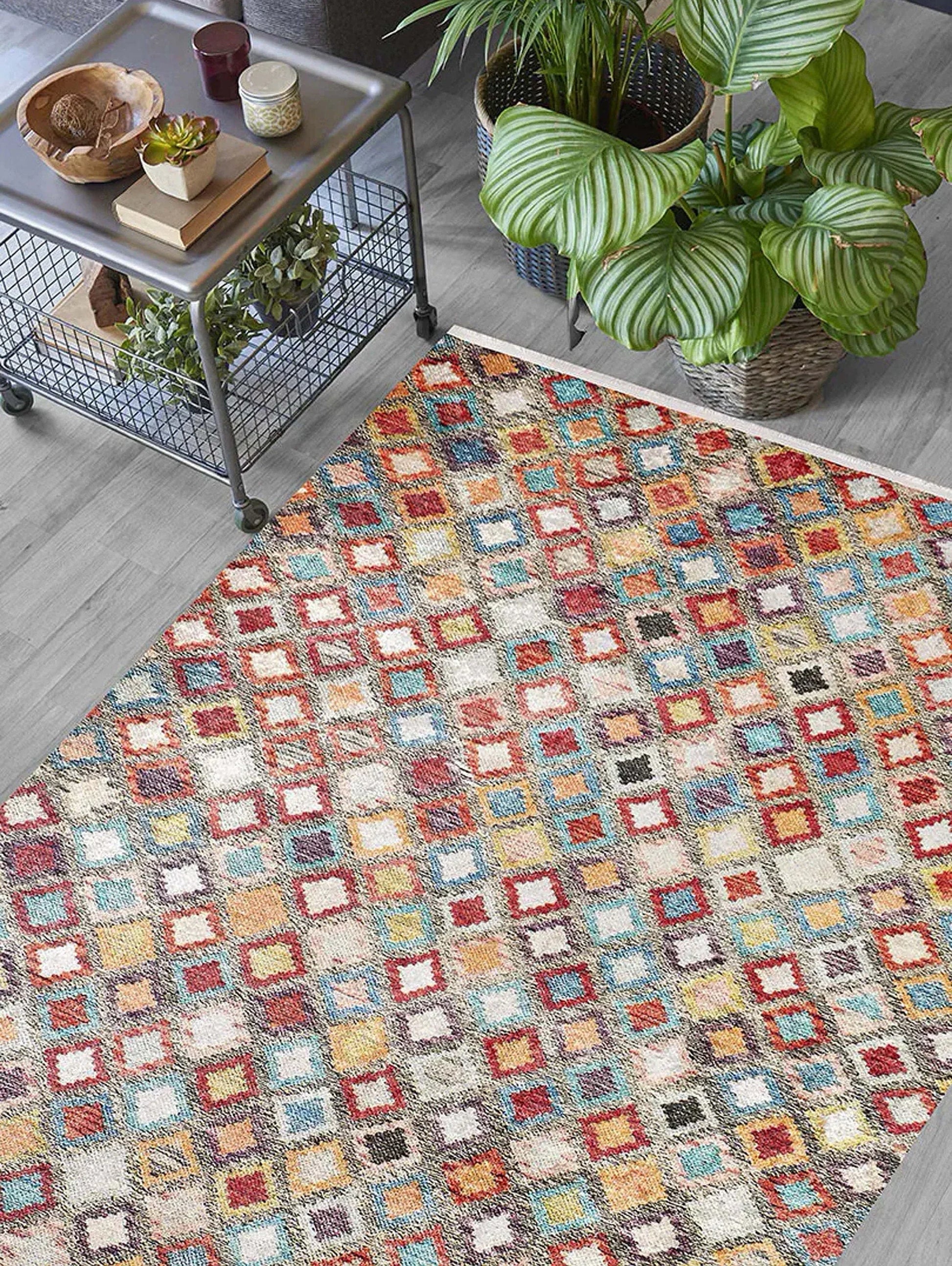 Renkli Kare Desenli Anadolu Kilim Halı-Pera Halı