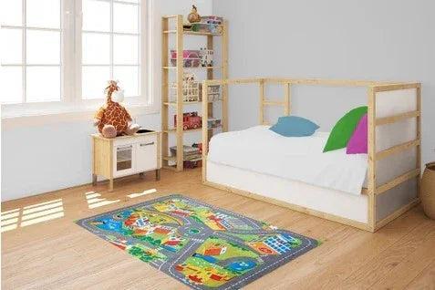 Renkli Şehir ve Yol Desenli Yıkanabilir Çocuk Halısı-Pera Halı