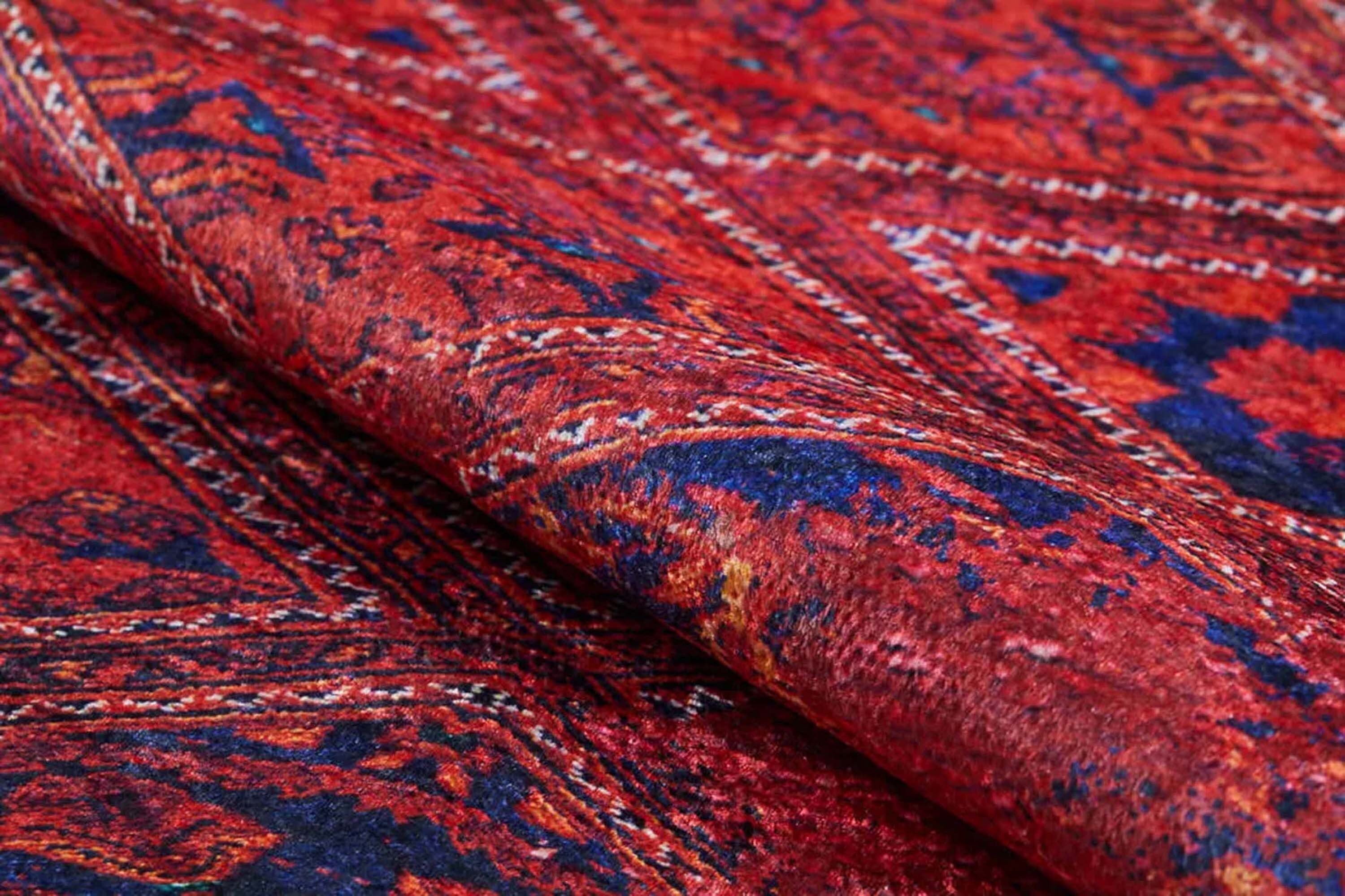 Vintage Kırmızı Mavi Geometrik Desenli Kilim Halı - Pera Halı