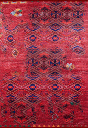 Vintage Kırmızı Mavi Geometrik Desenli Kilim Halı - Pera Halı