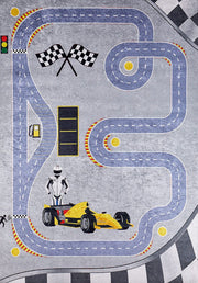 Formula 1 Desenli Gri Çocuk Odası Halısı - Pera Halı