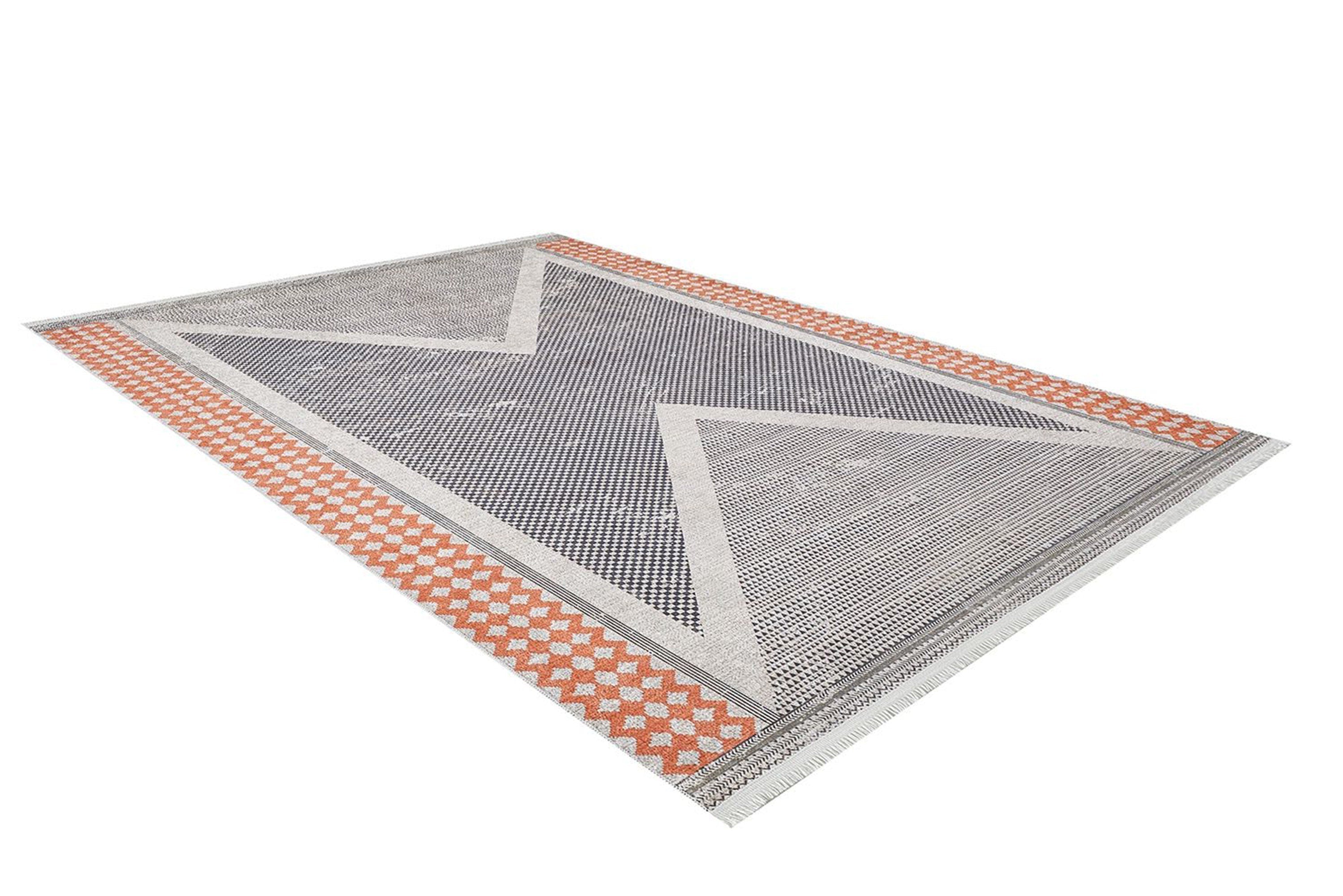 Antik Gri Turuncu Geometrik Desenli Halı - Pera Halı