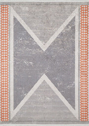 Antik Gri Turuncu Geometrik Desenli Halı - Pera Halı