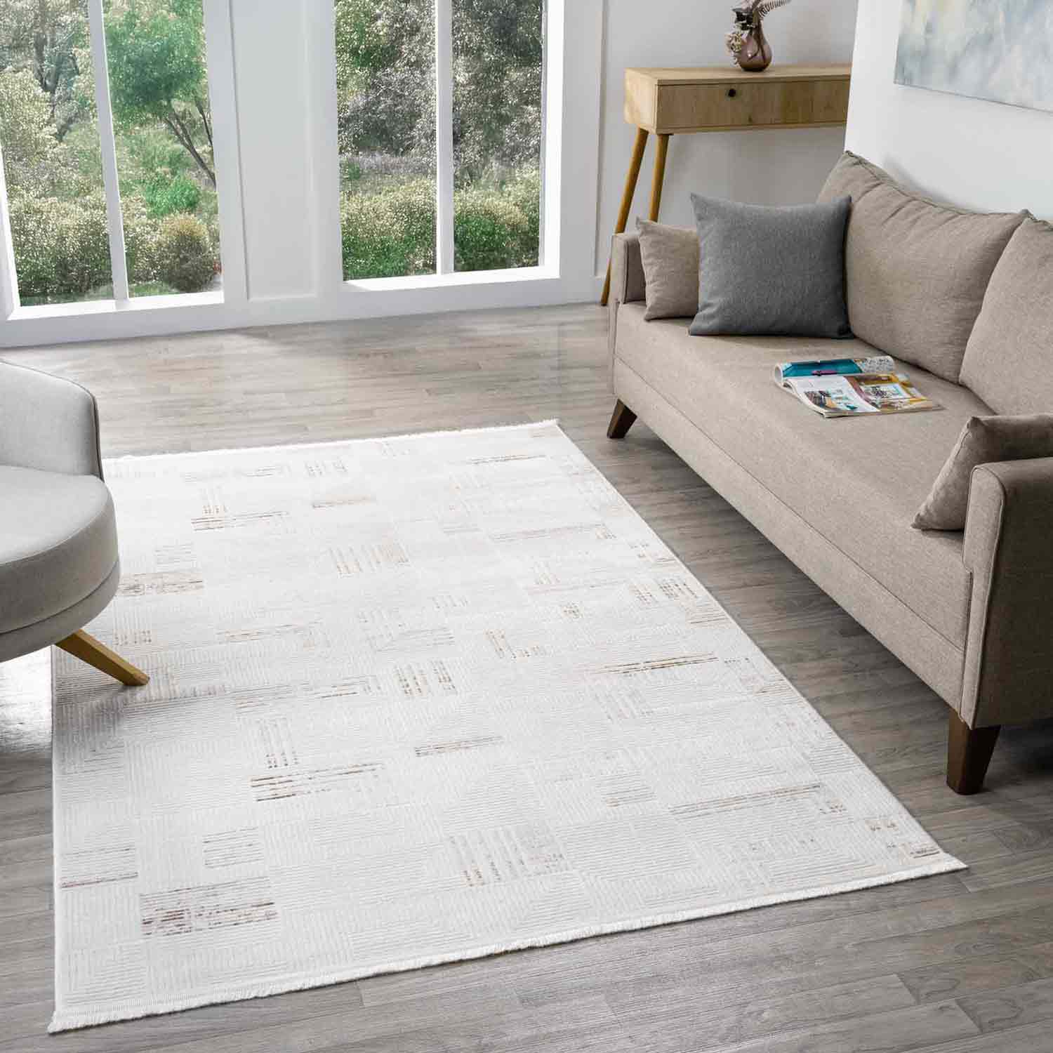 Krem Kahve Geometrik Modern Halı