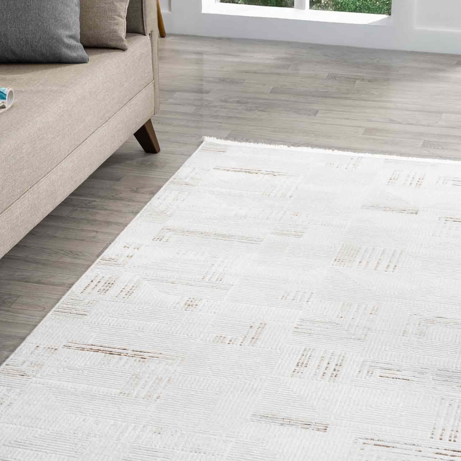 Krem Kahve Geometrik Modern Halı