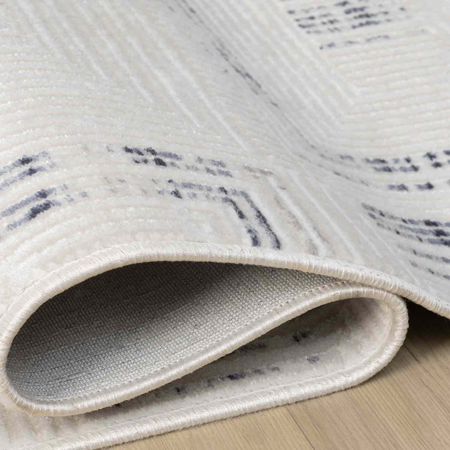 Beyaz Mavi Detaylı Geometrik Modern Halı