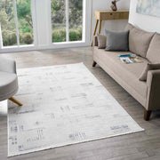 Beyaz Mavi Detaylı Geometrik Modern Halı