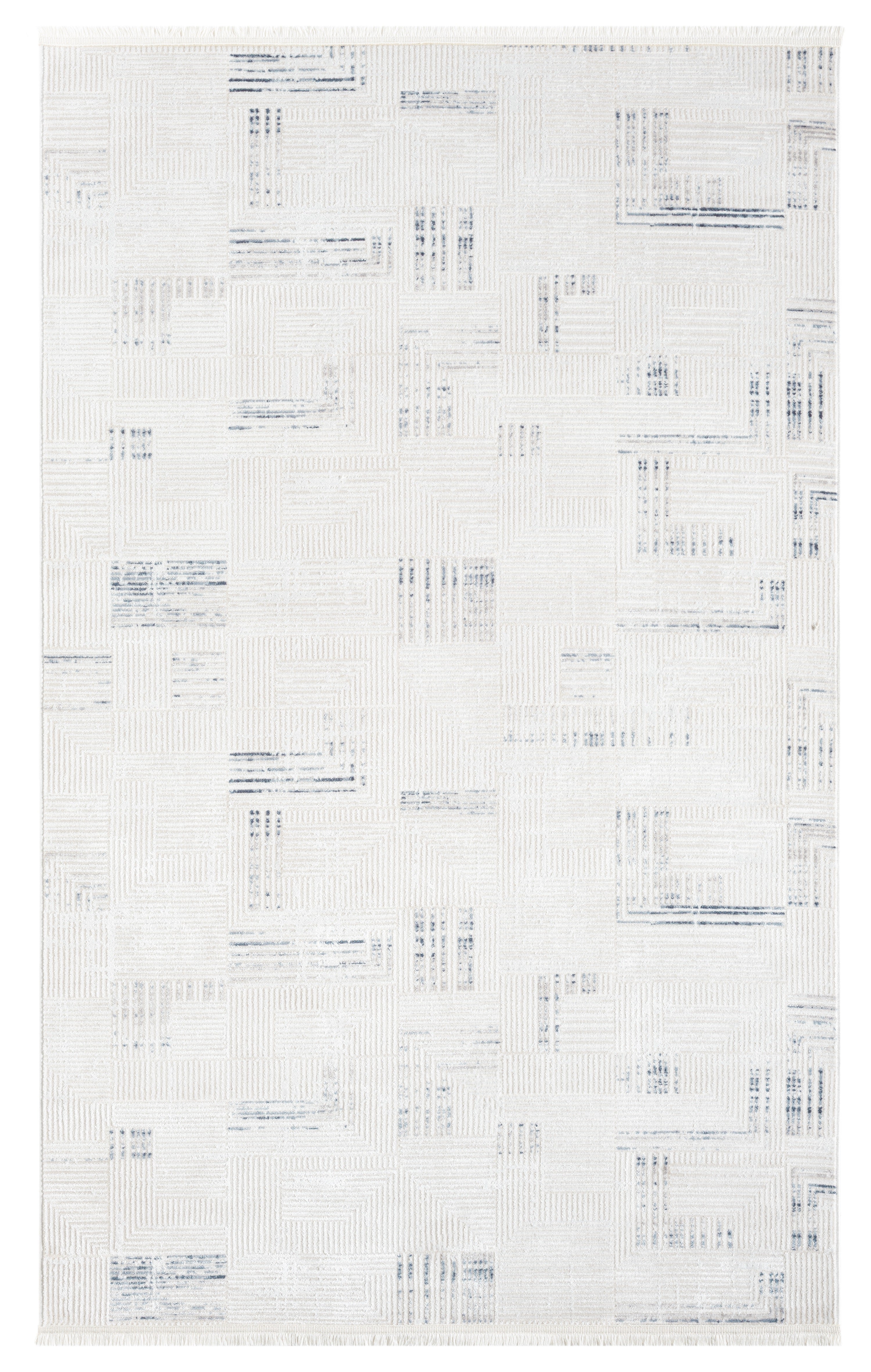 Beyaz Mavi Detaylı Geometrik Modern Halı