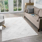 Beyaz Gri Altıgen Geometrik Modern Halı