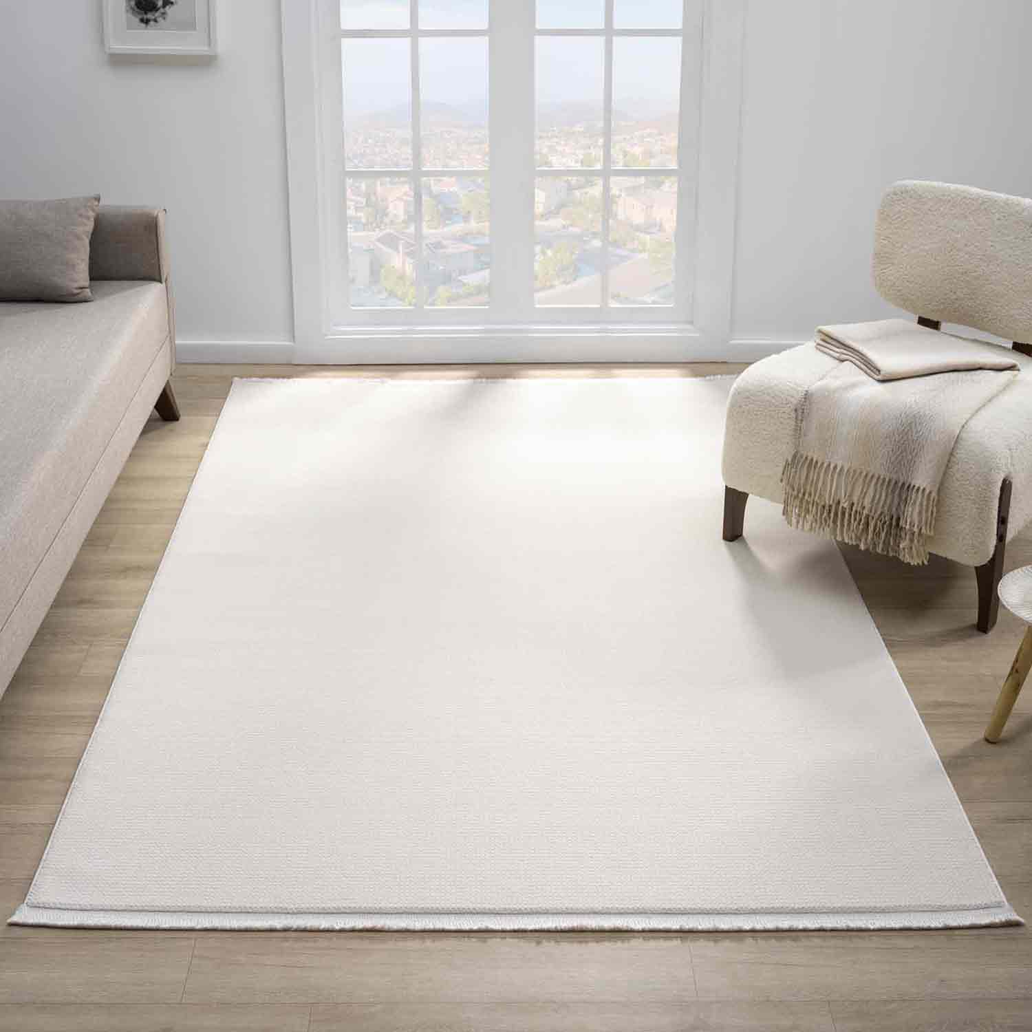 Krem Beyaz Sade Modern Halı