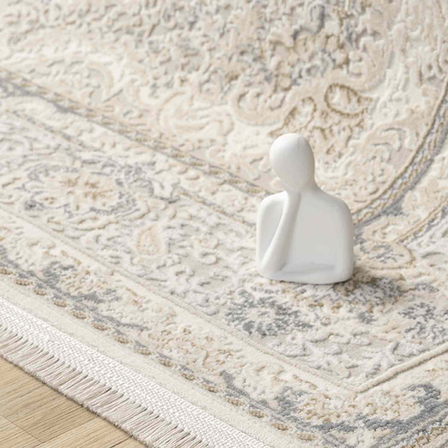 Beyaz Gri Krem Klasik Medallion Halı