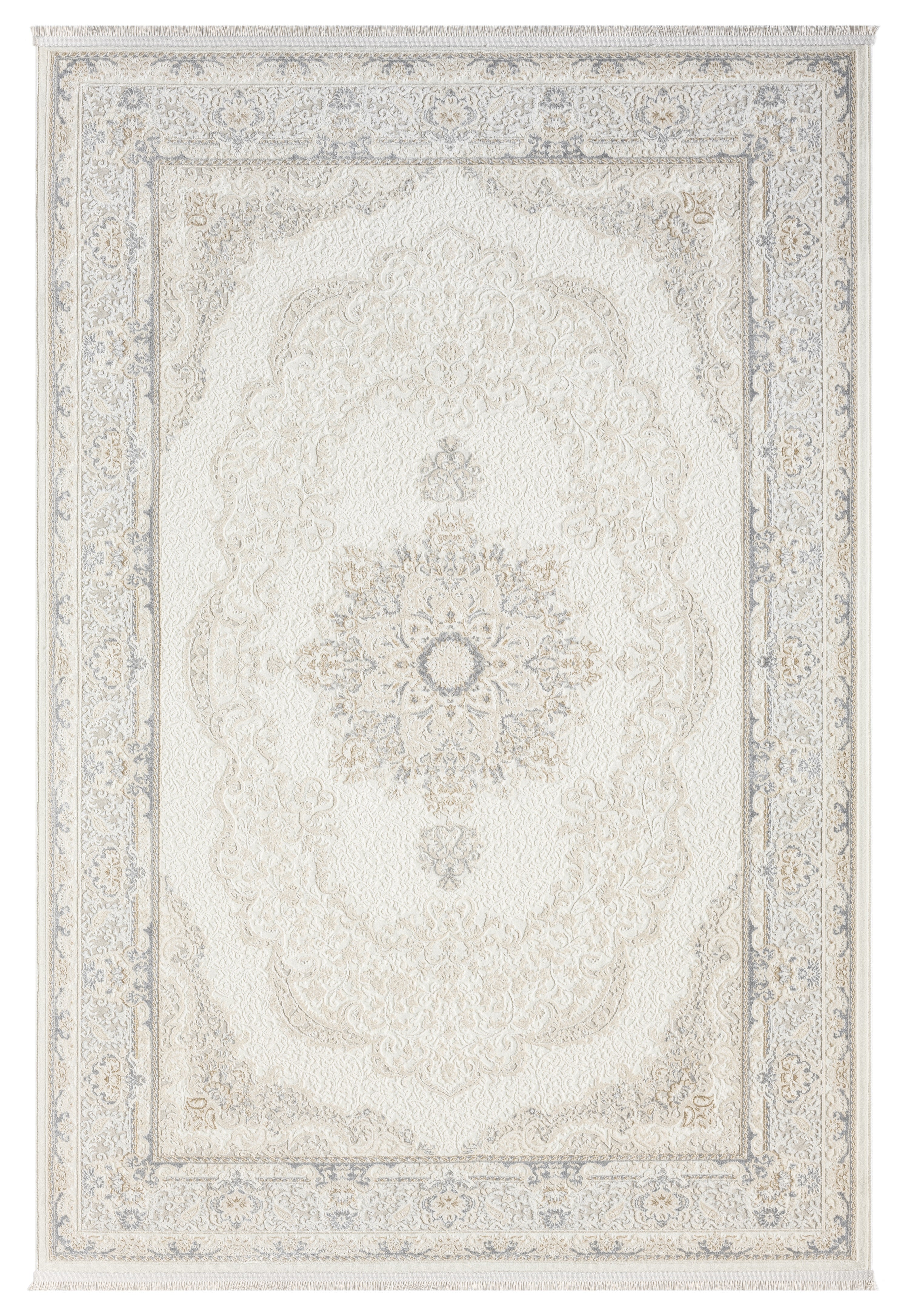 Beyaz Gri Krem Klasik Medallion Halı