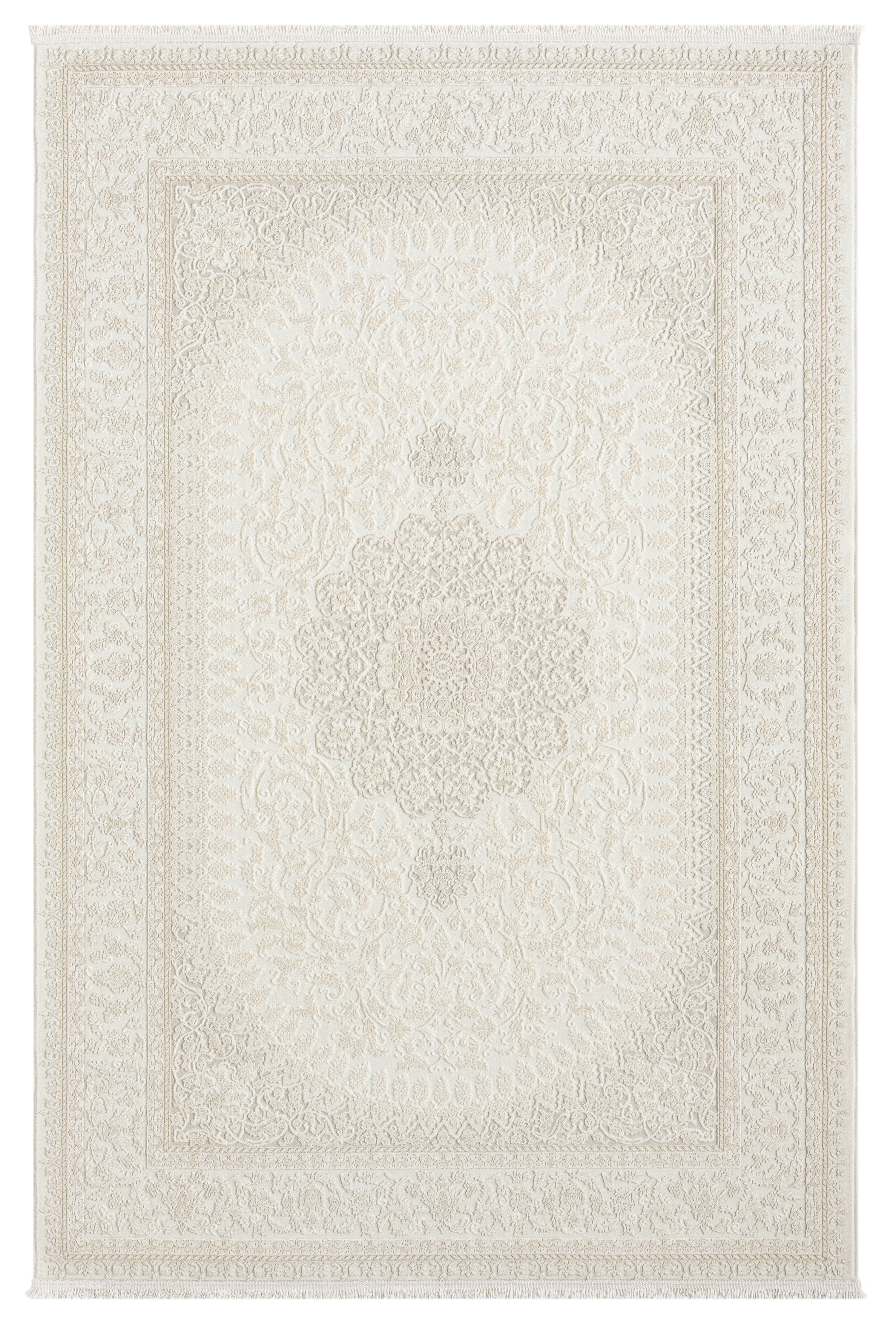 Krem Bej Klasik Medallion Desenli Halı