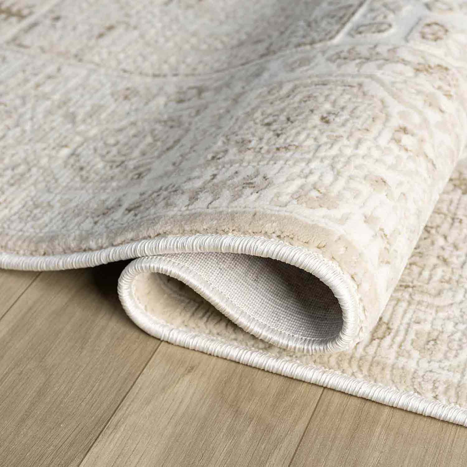 Krem Bej Ton Sür Ton Minimal Eskitme Desenli Halı