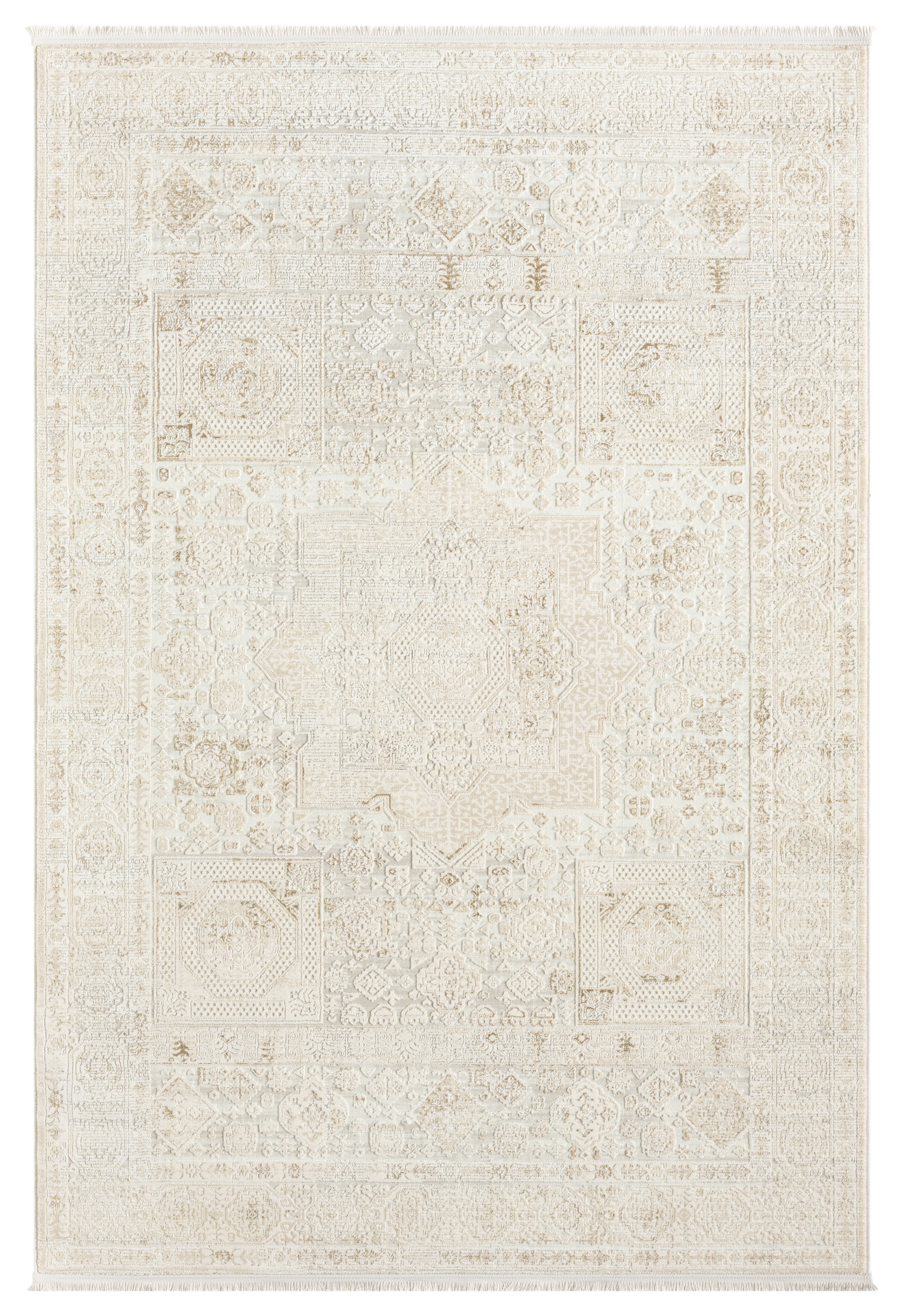 Krem Bej Ton Sür Ton Minimal Eskitme Desenli Halı