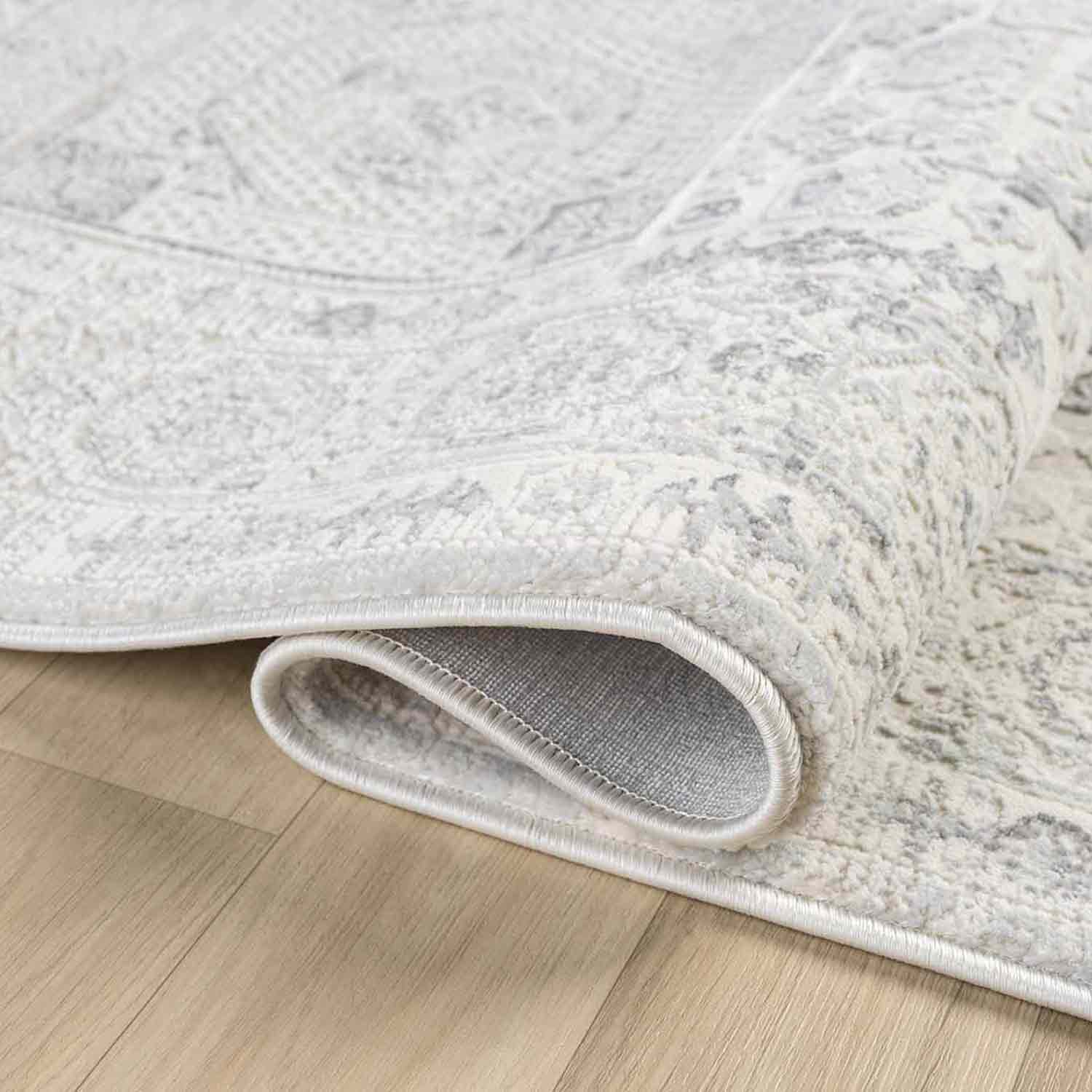 Beyaz Gri Minimal Eskitme Desenli Halı