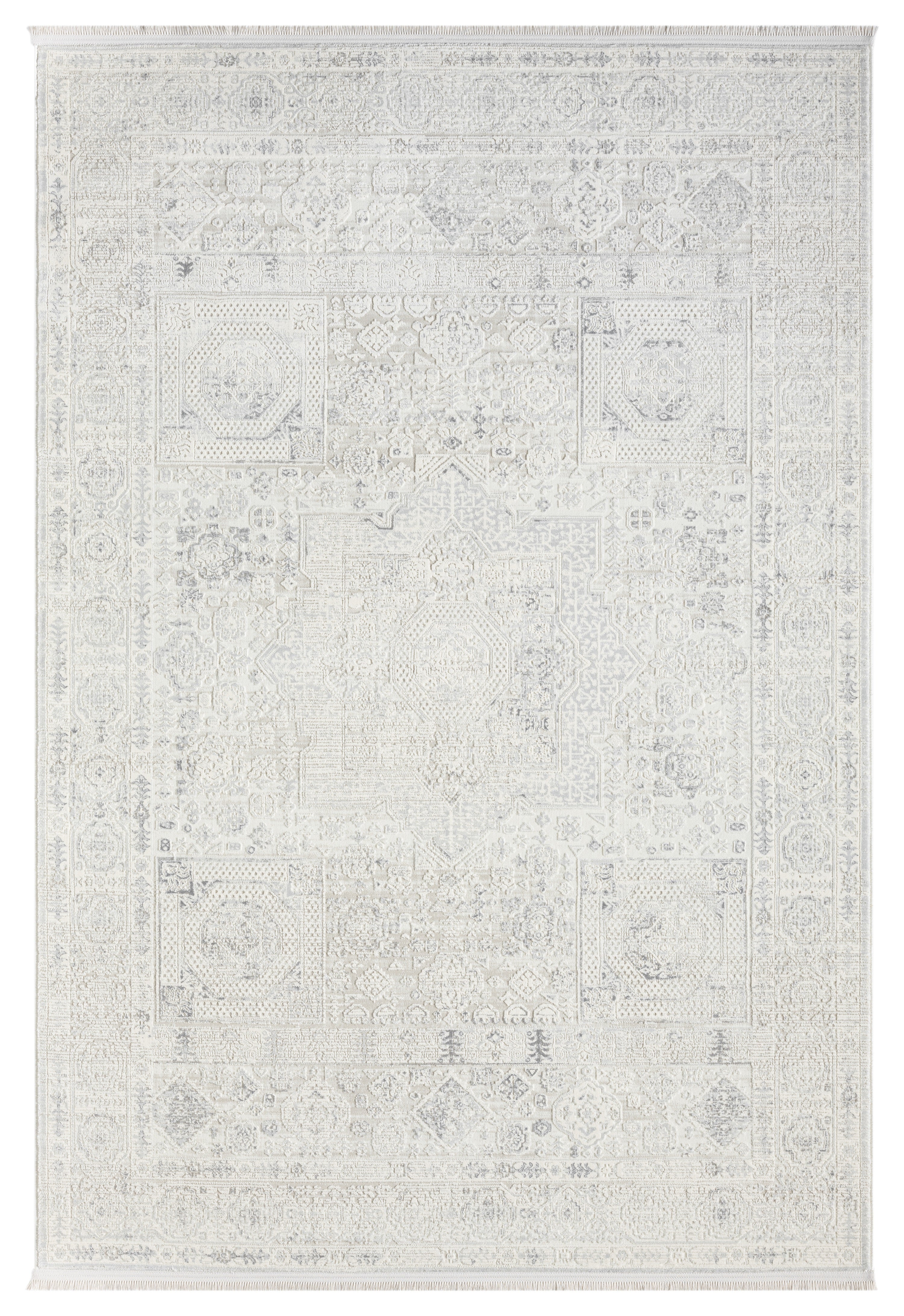 Beyaz Gri Minimal Eskitme Desenli Halı