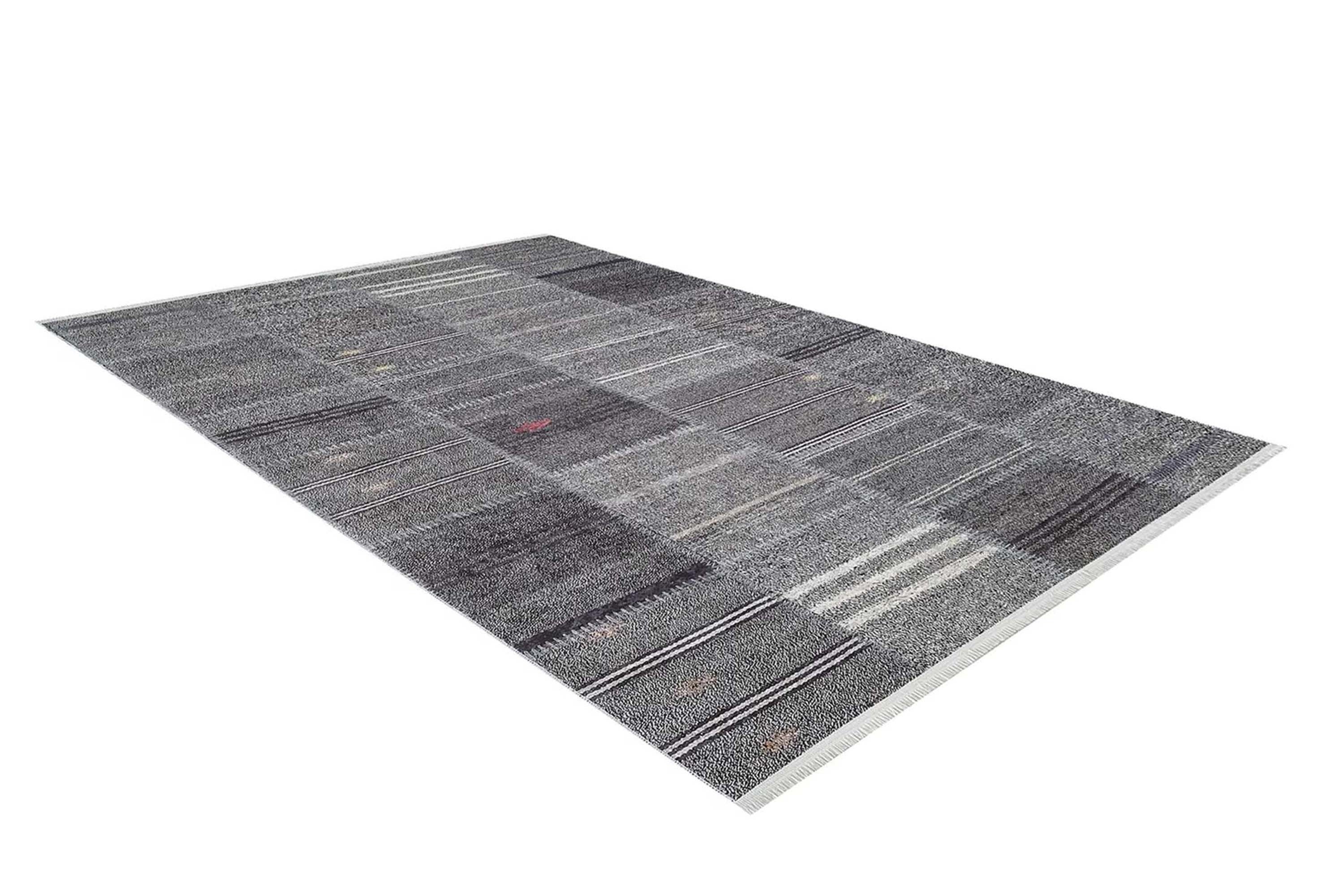 Açık Gri Siyah Çizgili Kilim Halı
