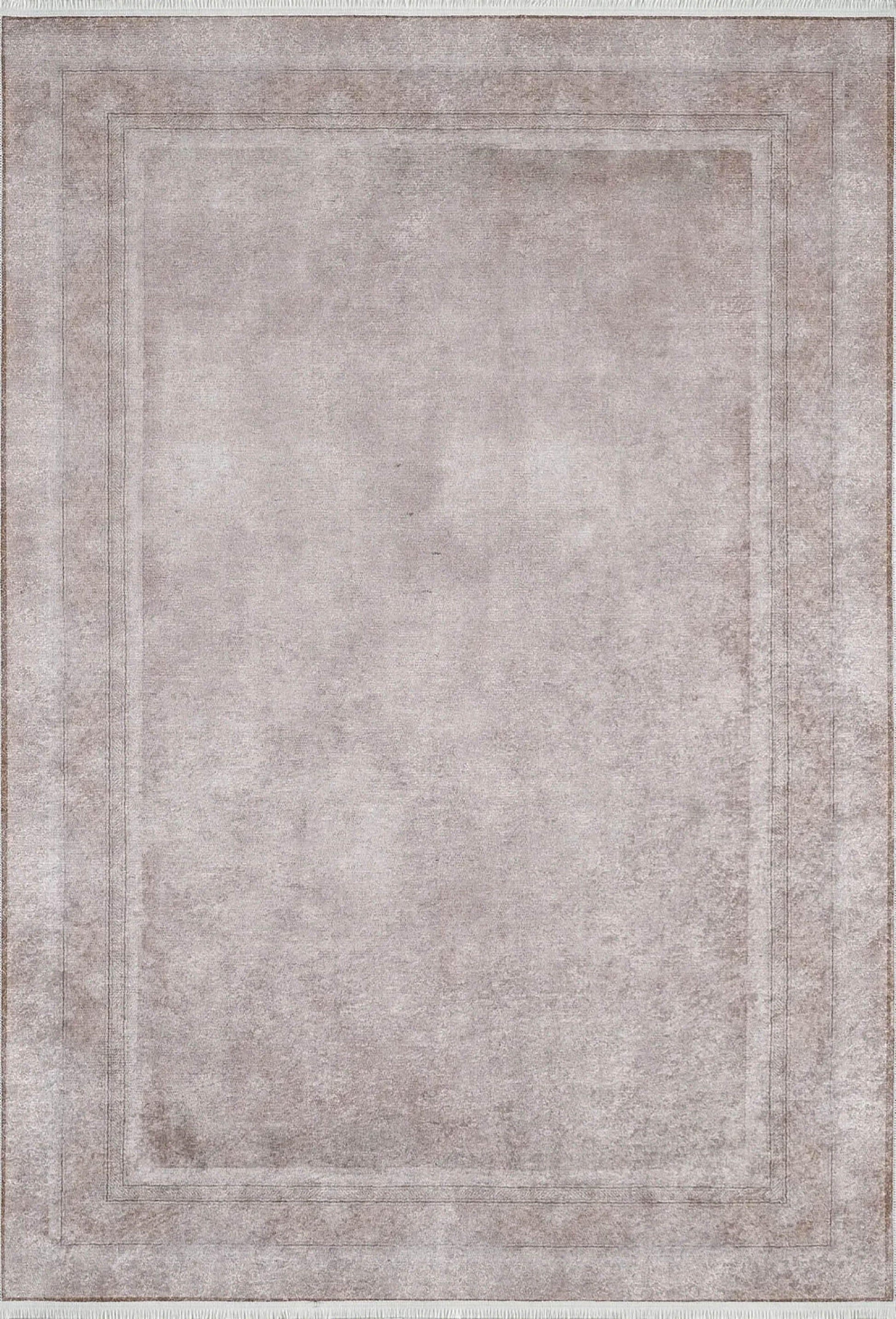 Sade Modern Bordürlü Açık Gri-Bej Yıkanabilir Halı-Pera Halı