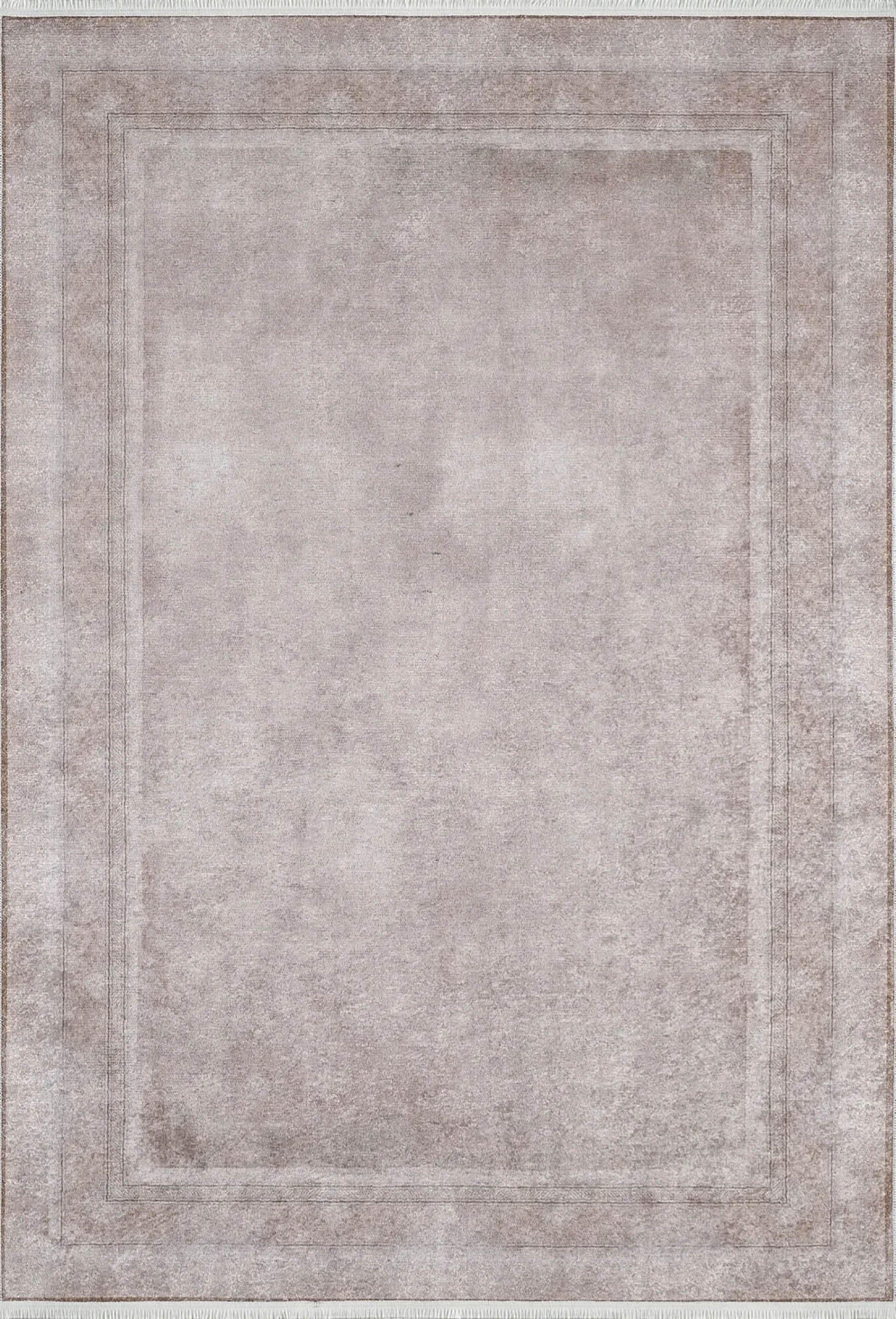 Sade Modern Bordürlü Açık Gri-Bej Yıkanabilir Halı-Pera Halı