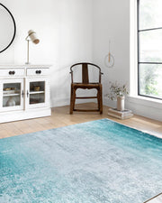 Sahil ve Deniz Motifli Turkuaz Modern Halı-Pera Halı