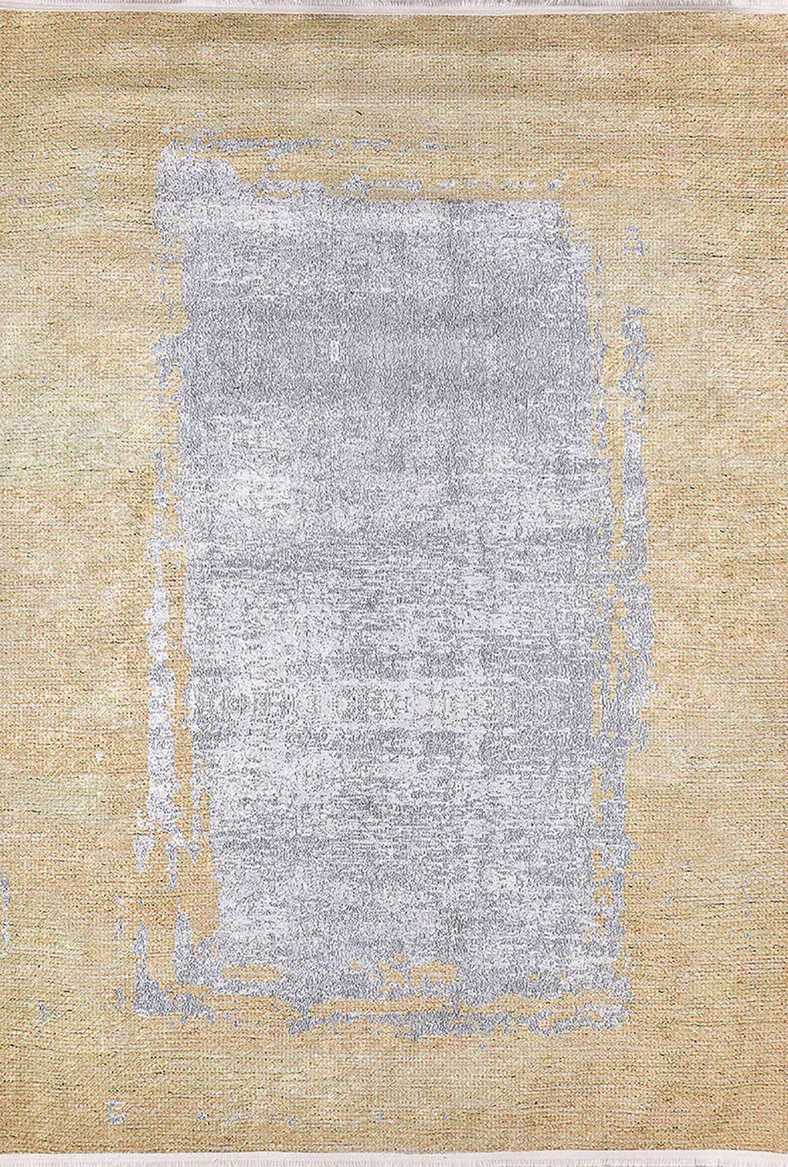 Sarı Bej Soyut Metalik Gri Eskitme Modern Halı-Pera Halı
