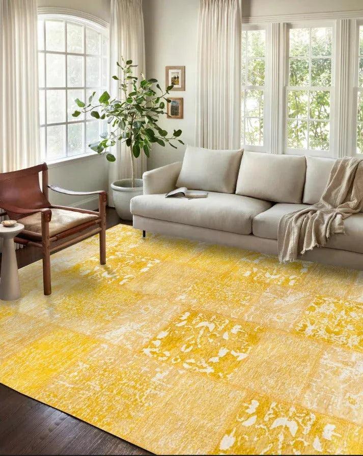 Sarı Eskitme Patchwork Vintage Halı-Pera Halı