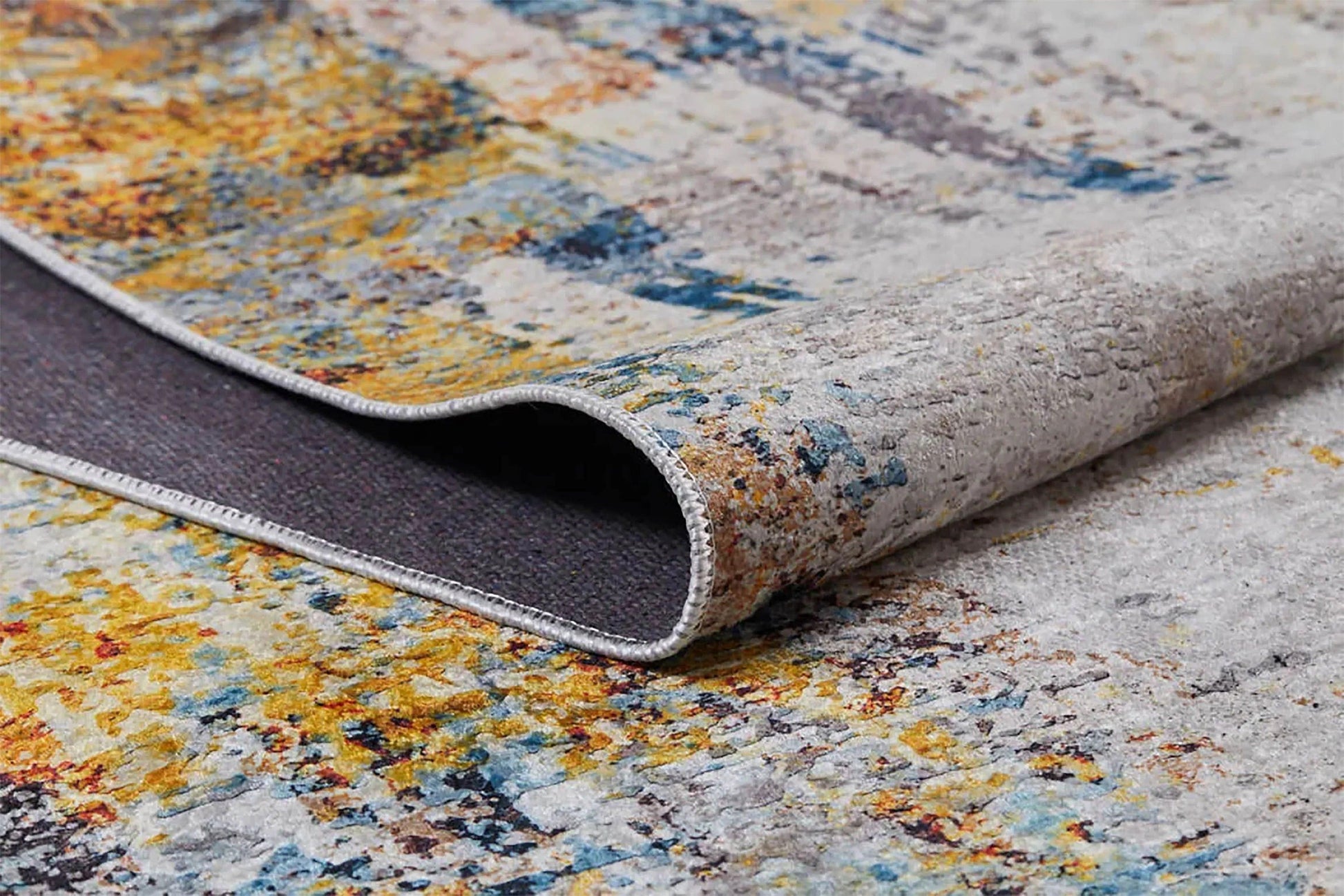 Sarı, Mavi ve Beyaz Modern Soyut Sanat Halısı-Pera Halı