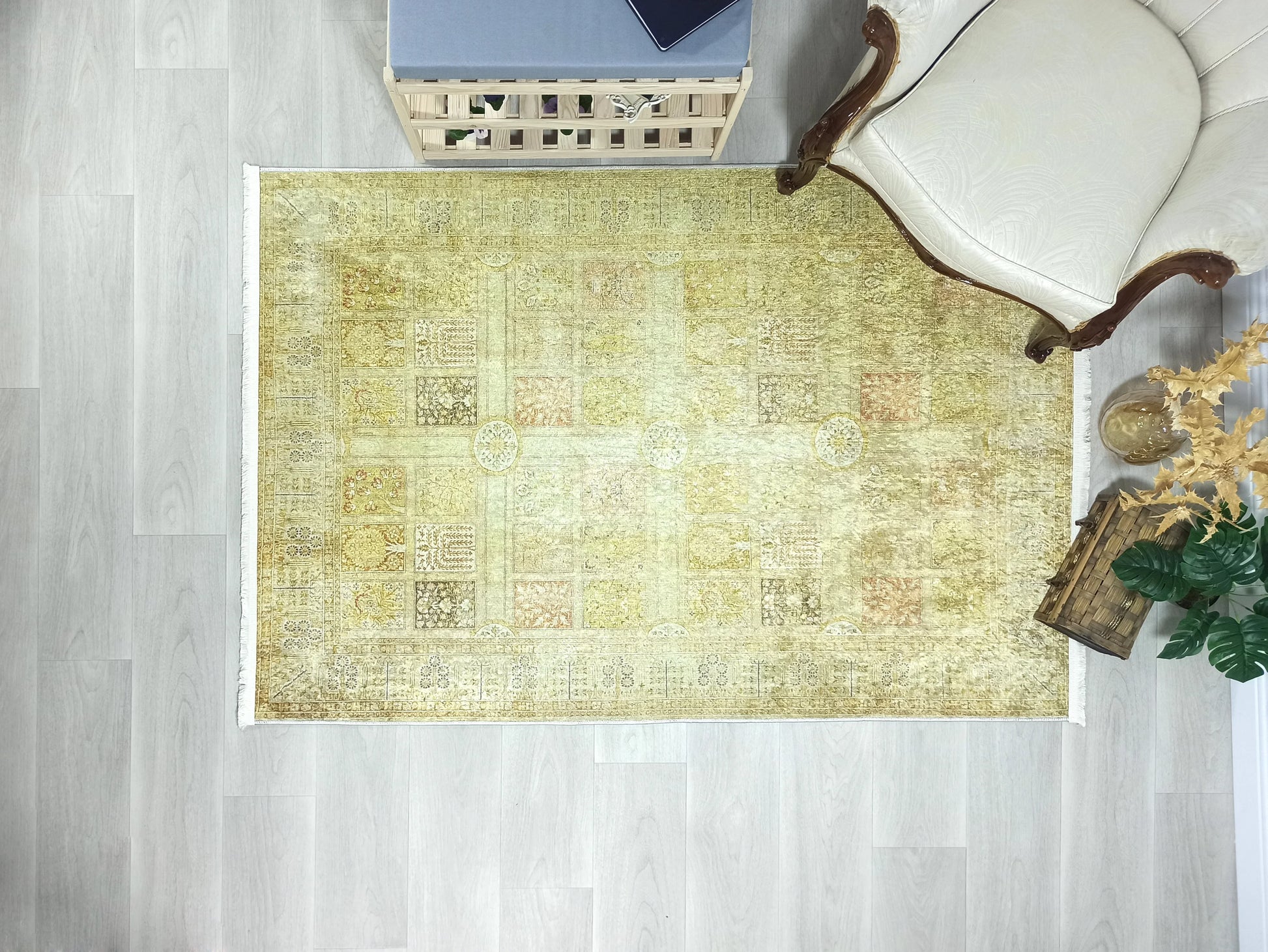 Sarı & Yeşil Vintage Koridor Halısı