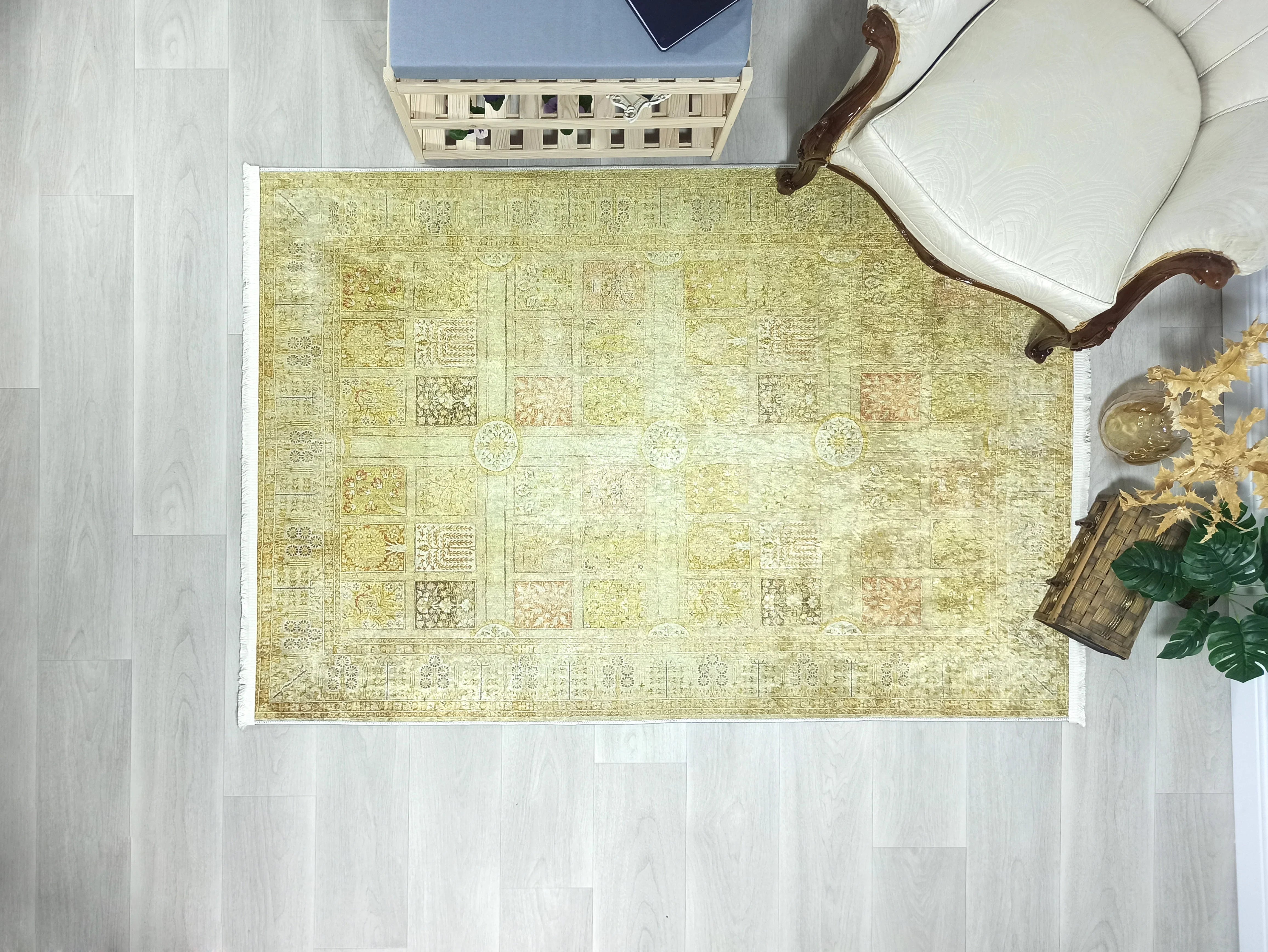 Sarı & Yeşil Vintage Koridor Halısı