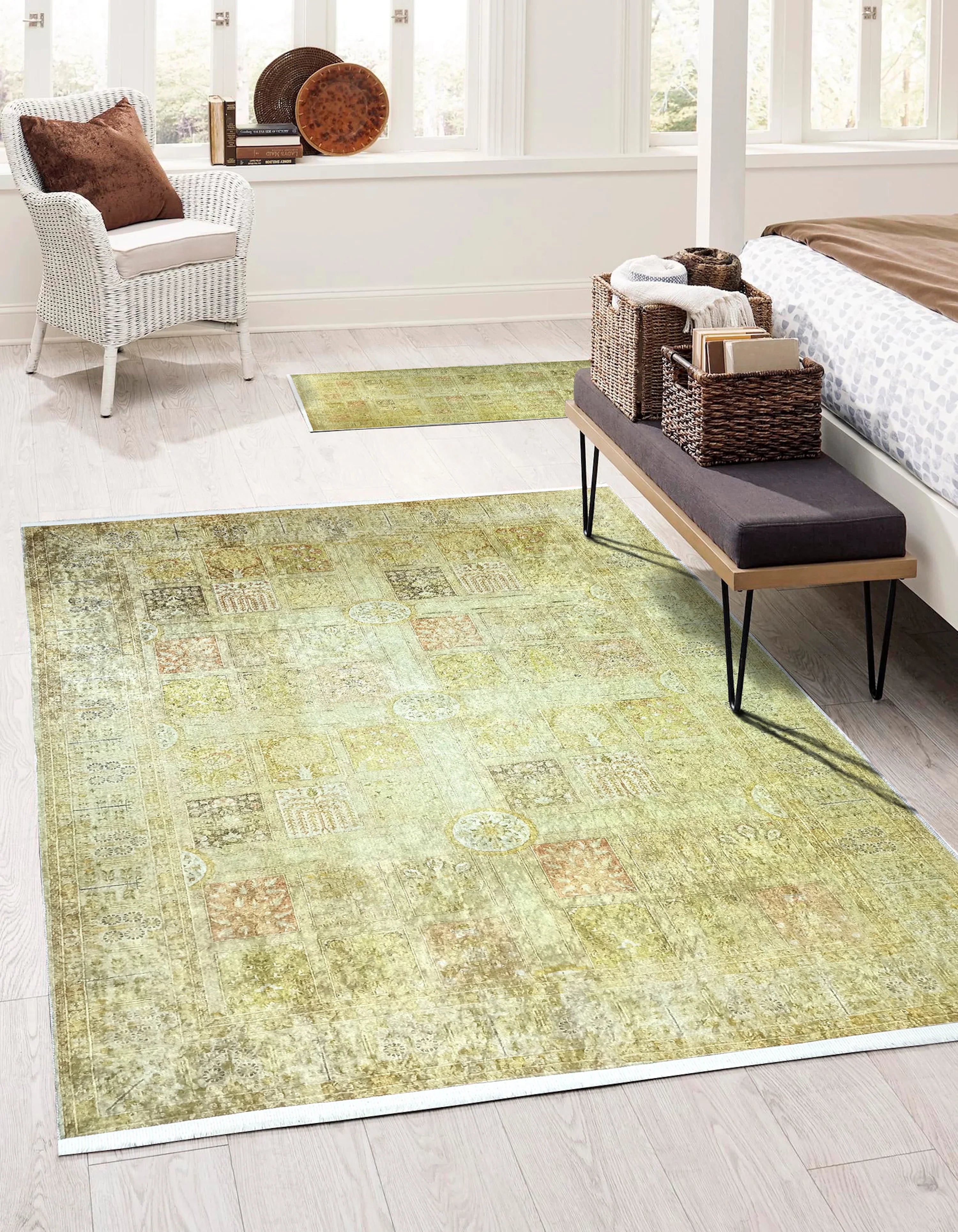 Sarı & Yeşil Vintage Koridor Halısı-Pera Halı