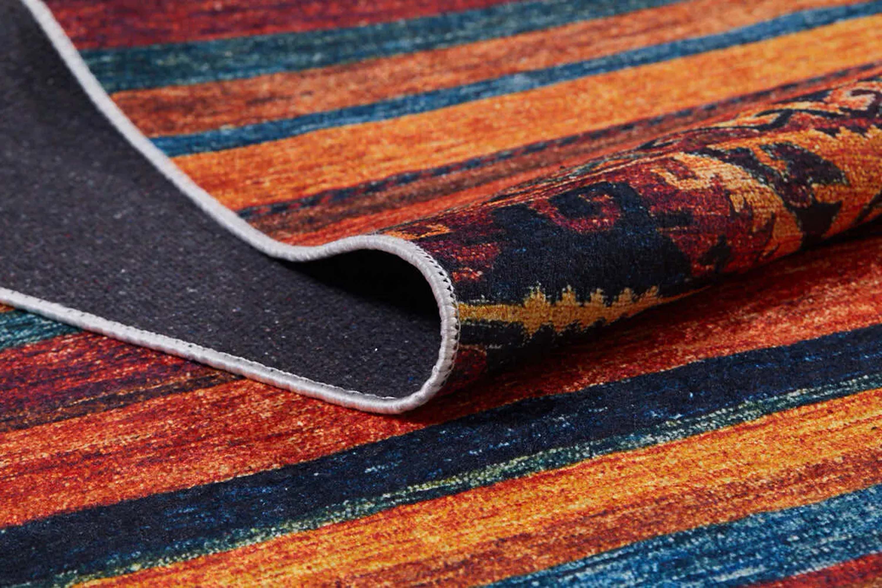 Turuncu Çizgili Desenli Kilim Halı - Pera Halı