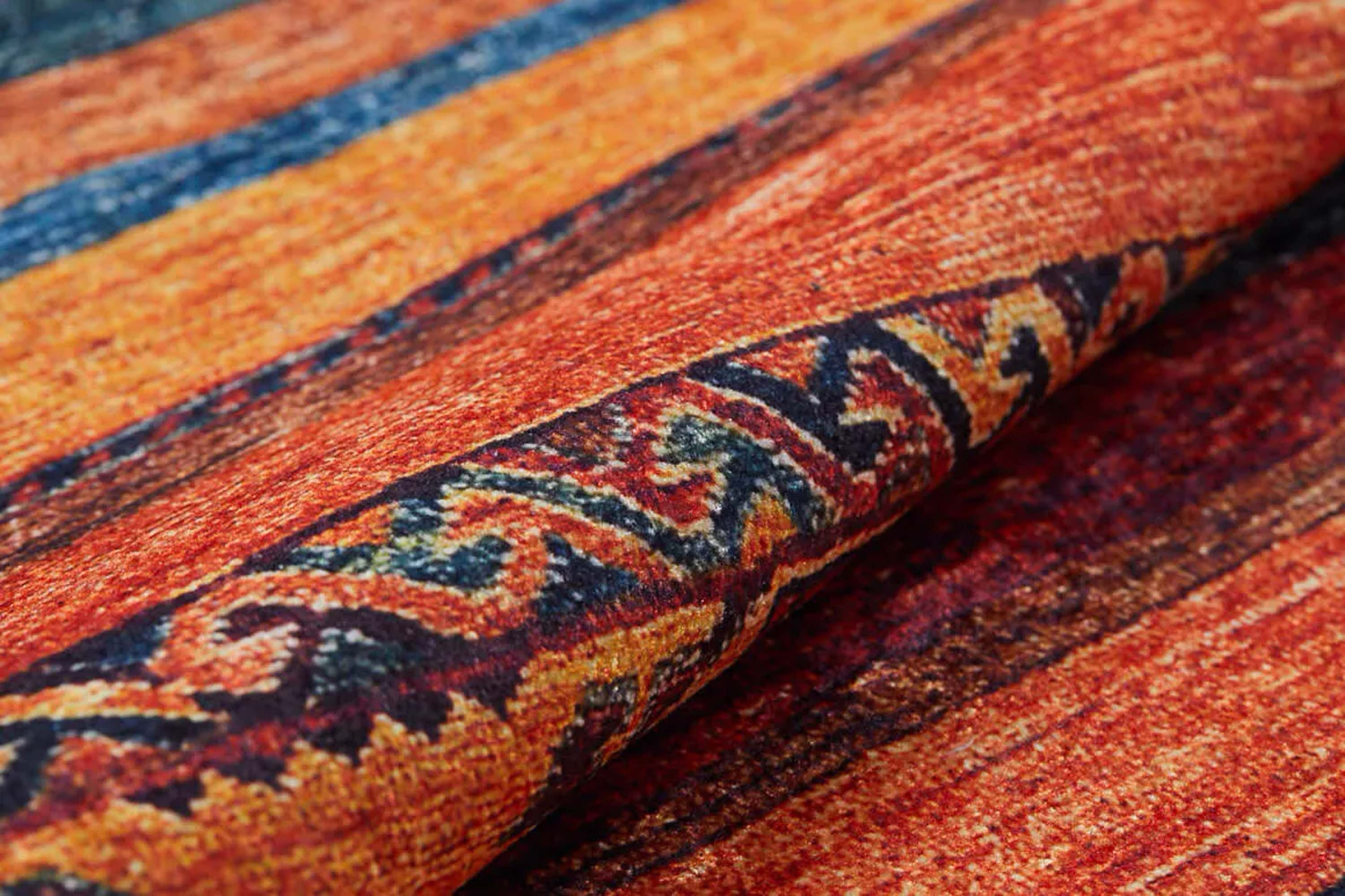 Turuncu Çizgili Desenli Kilim Halı - Pera Halı