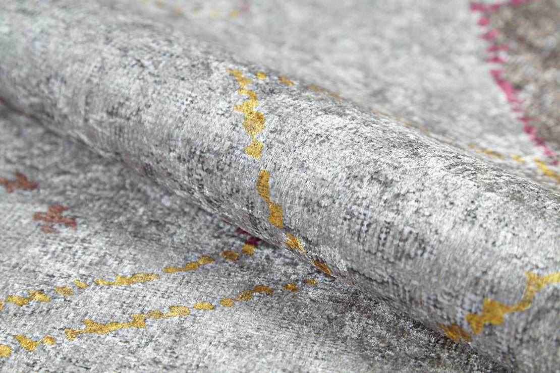 Krem Renkli Geometrik Desenli Modern Saçaklı Kaymaz Kilim Halı