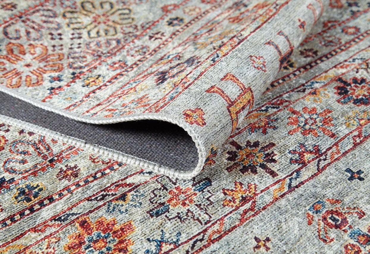 Krem Çok Renkli Etnik Desenli Vintage Kilim Halı