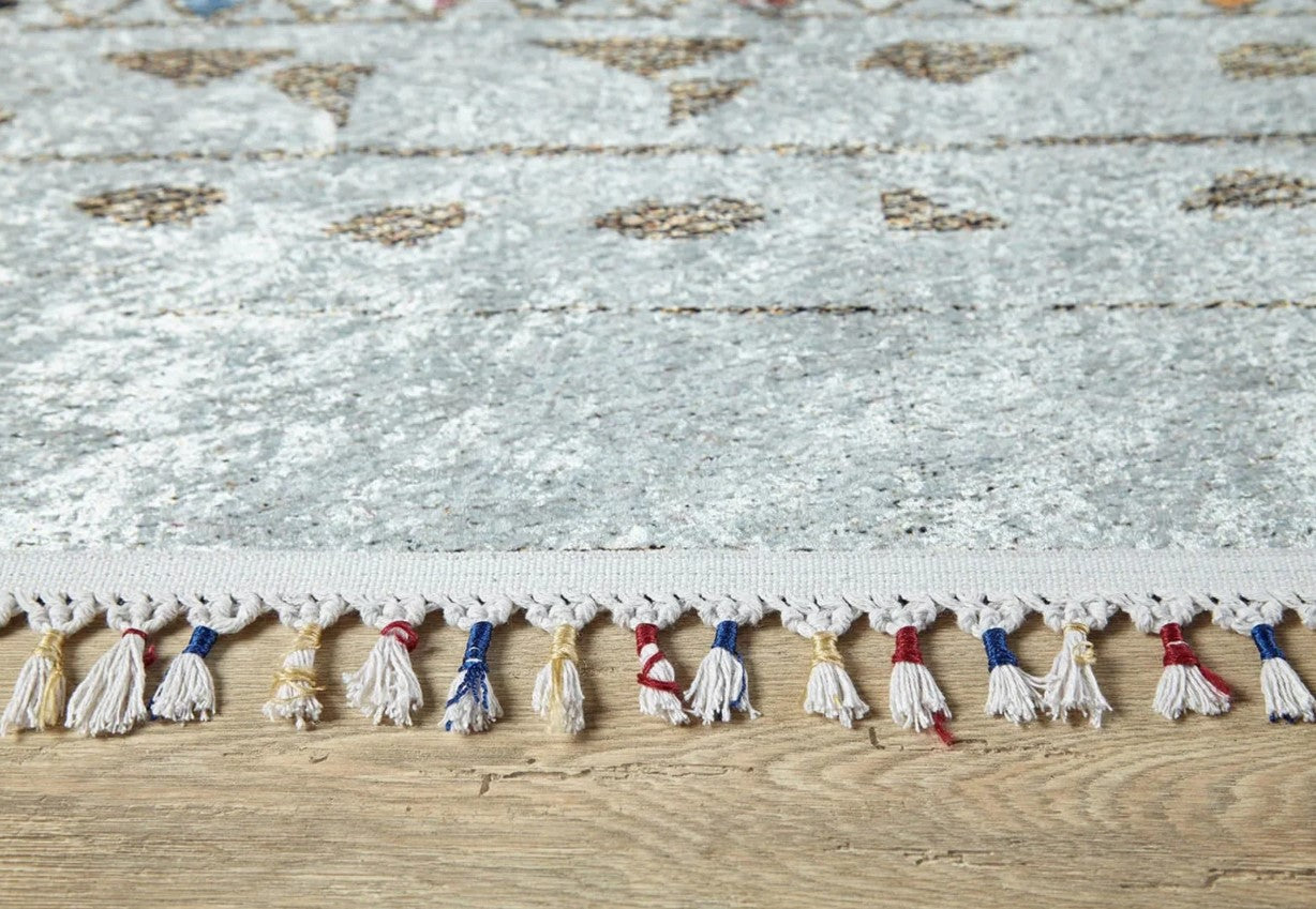 Krem Renkli Etnik Desenli Modern Kilim Halı