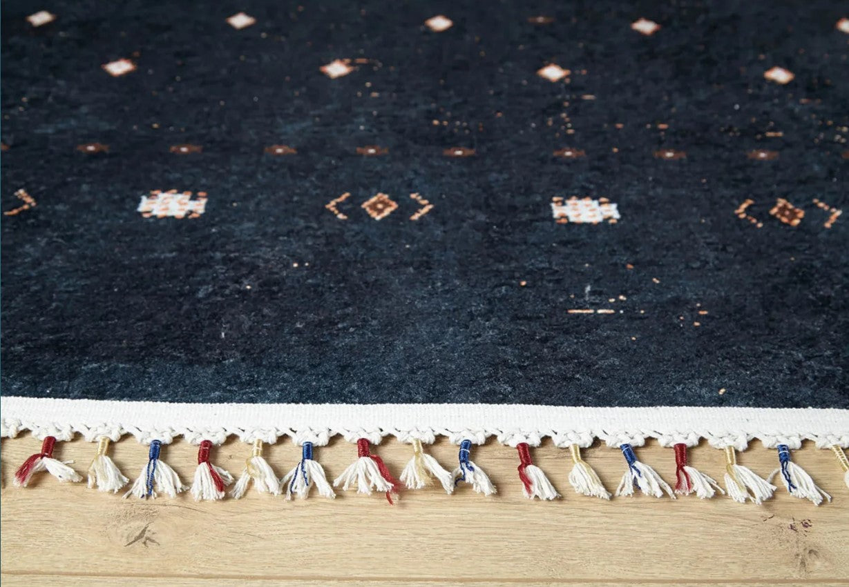 Lacivert Beyaz Minimal Geometrik Desenli Kilim Halı
