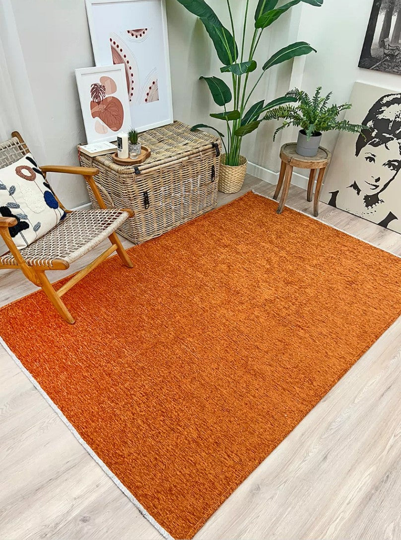 Turuncu Düz Dokuma Modern Bohem Halı - Pera Halı