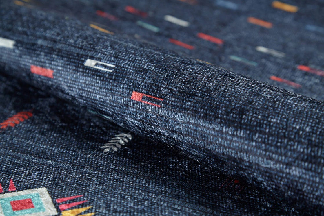 Mavi Çok Renkli Etnik Desenli Modern Kilim Halı