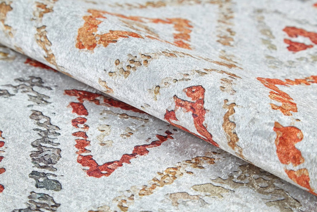 Krem Turuncu Çok Renkli Geometrik Desenli Modern Kilim Halı
