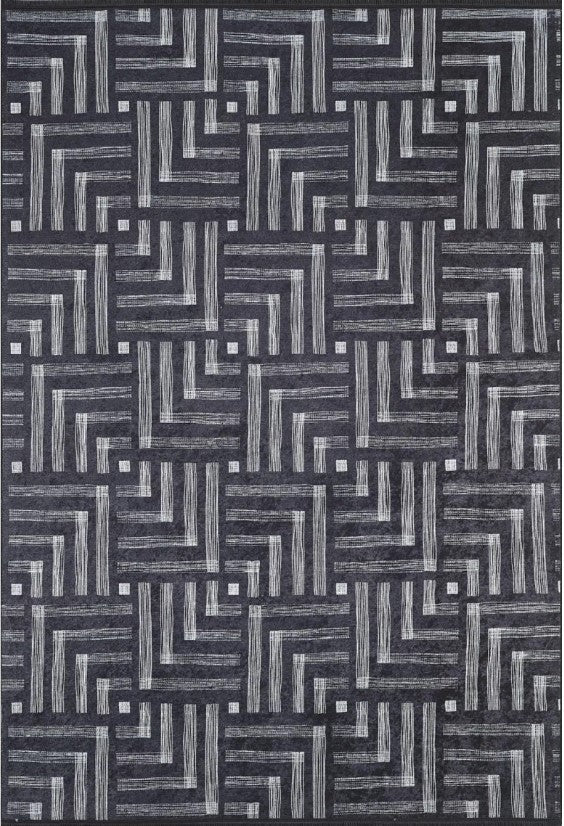 Geometrik Desenli Bej Kahverengi - Siyah Beyaz Modern Halı - Pera Halı