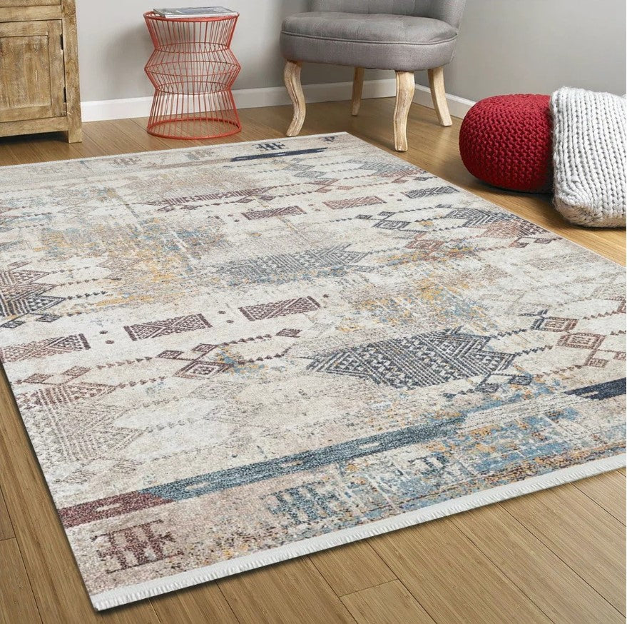 Geometrik Sade Bej Kilim Halı - Pera Halı