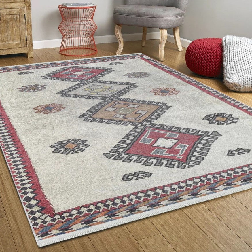 Fas Kırmızı Gri Kilim Halı - Pera Halı