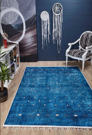 Mavi Beyaz Minimal Geometrik Desenli Kilim Halı
