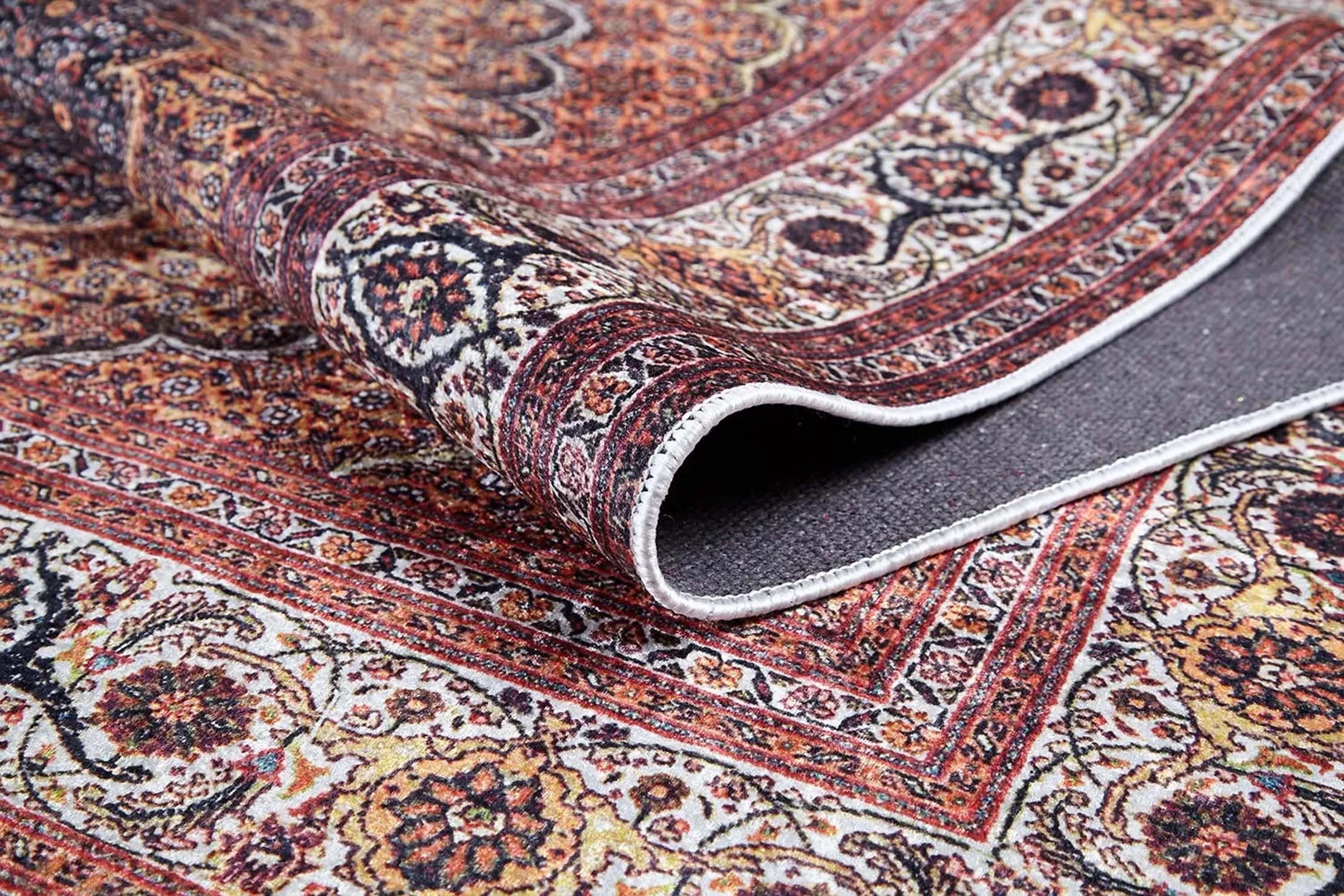 İran Kırmızı, Bej & Koyu Lacivert Madalyon Desenli Halı - Pera Halı