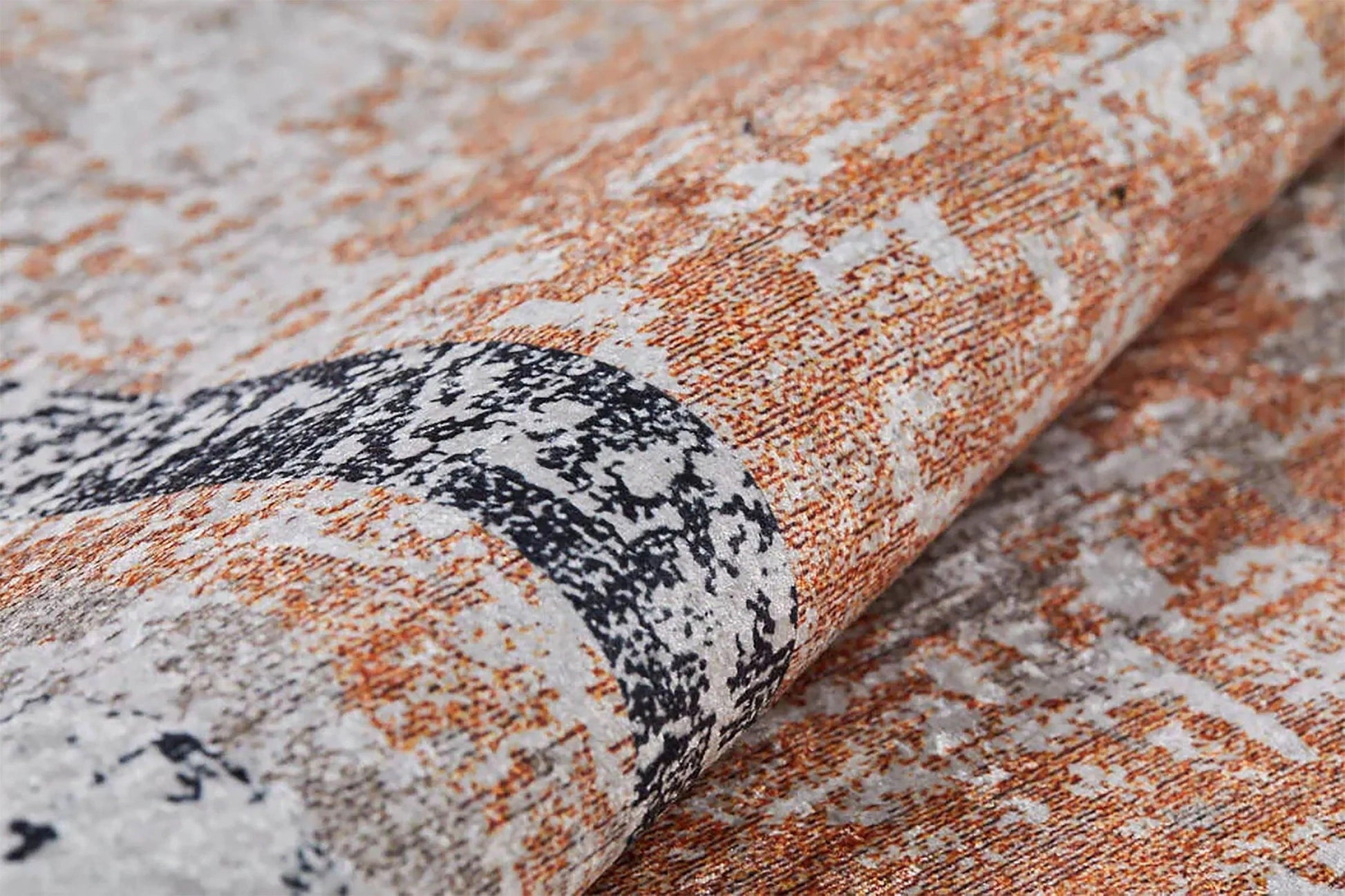 Şeftali Tonlarında Çerçeveli Modern Çizgiler Eskitme Desenli Halı-Pera Halı