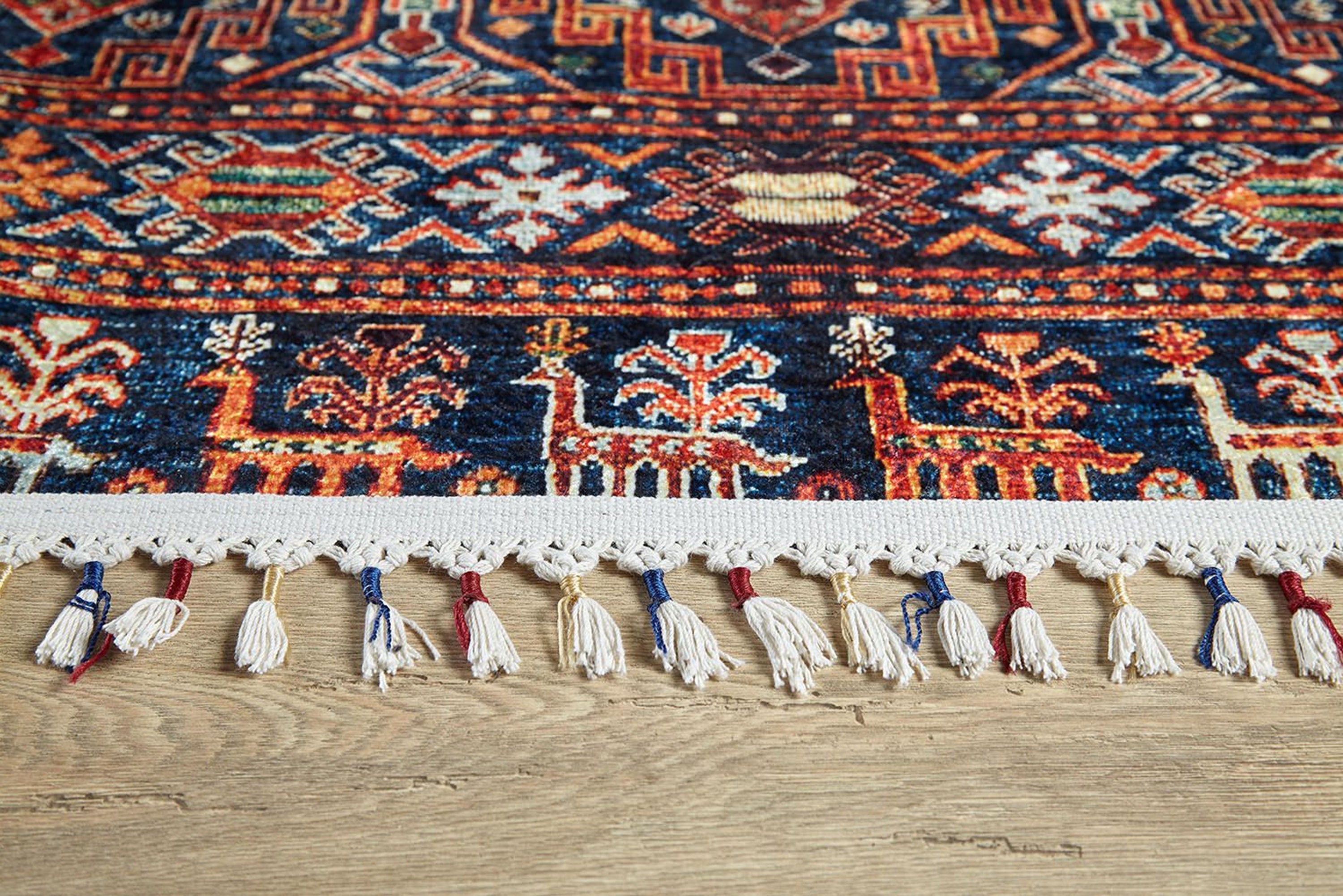 Etnik Lacivert Kırmızı Kilim Halı - Pera Halı