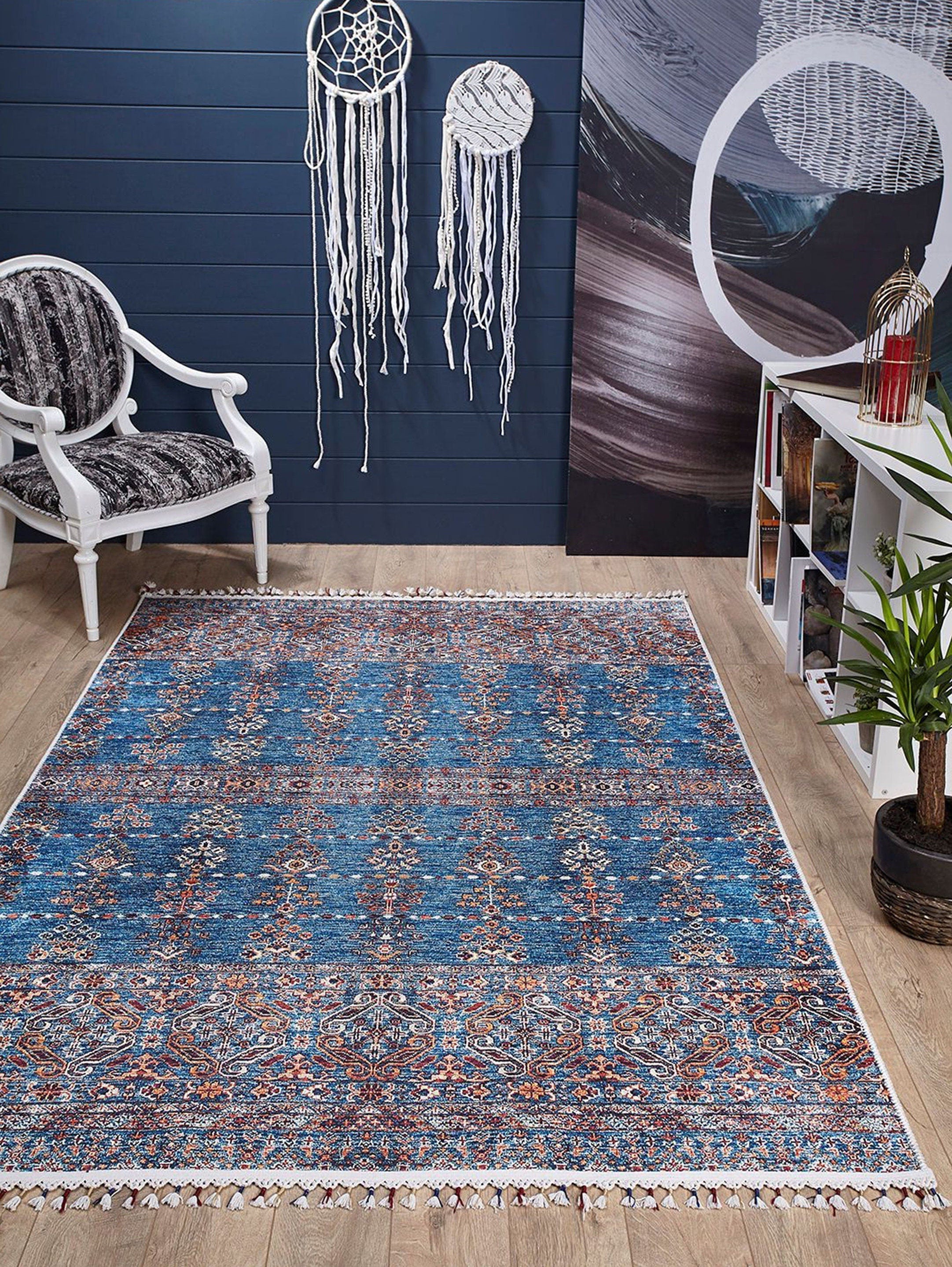 Eşsiz Antik Desenli Kırmızı Mavi Kilim Halı - Pera Halı