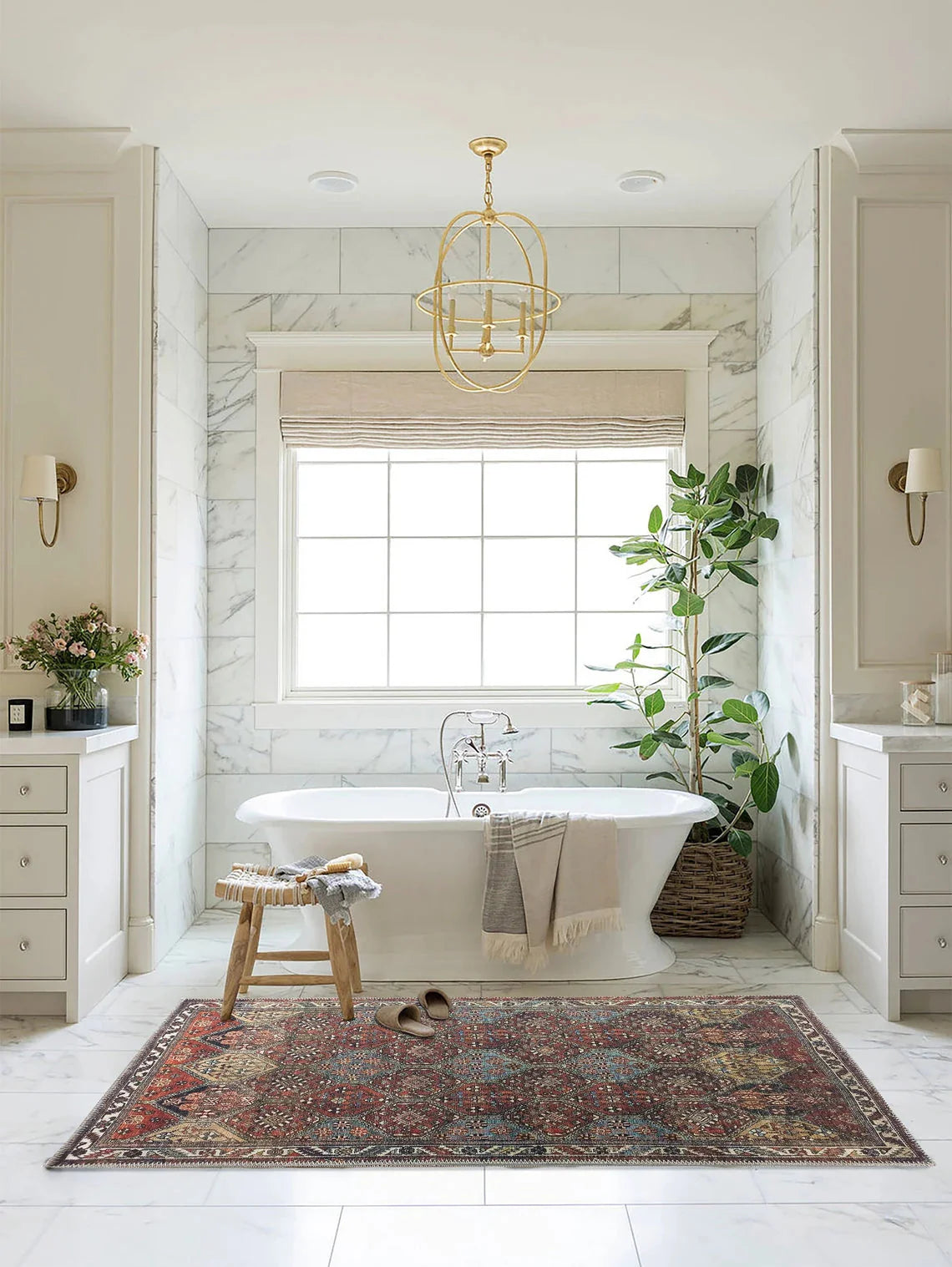 Kahve ve Toprak Tonlu Geometrik Desenli Türk Halısı